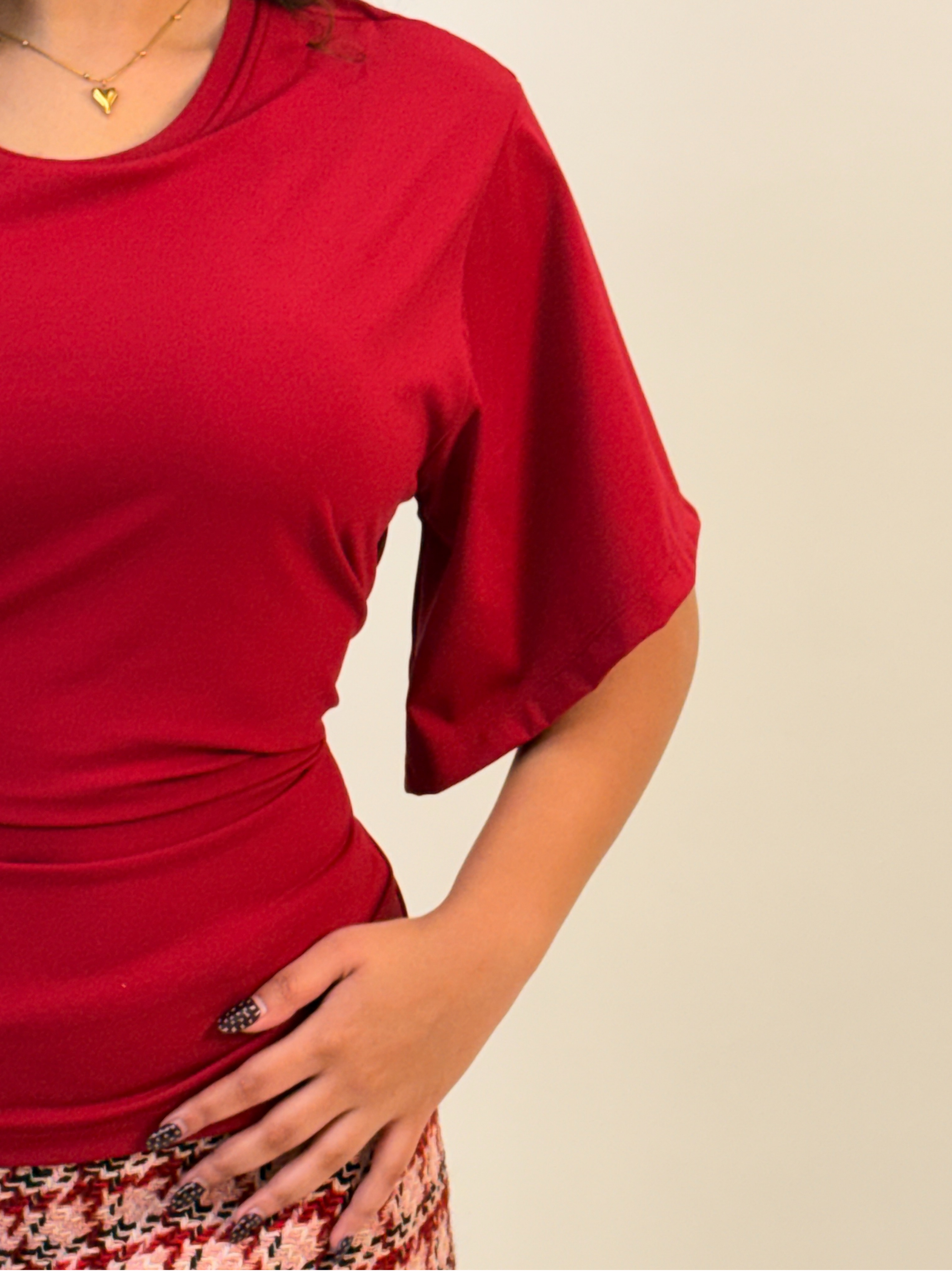 CHERRY RED TIE KNOT BUILT-IN BRA TOP