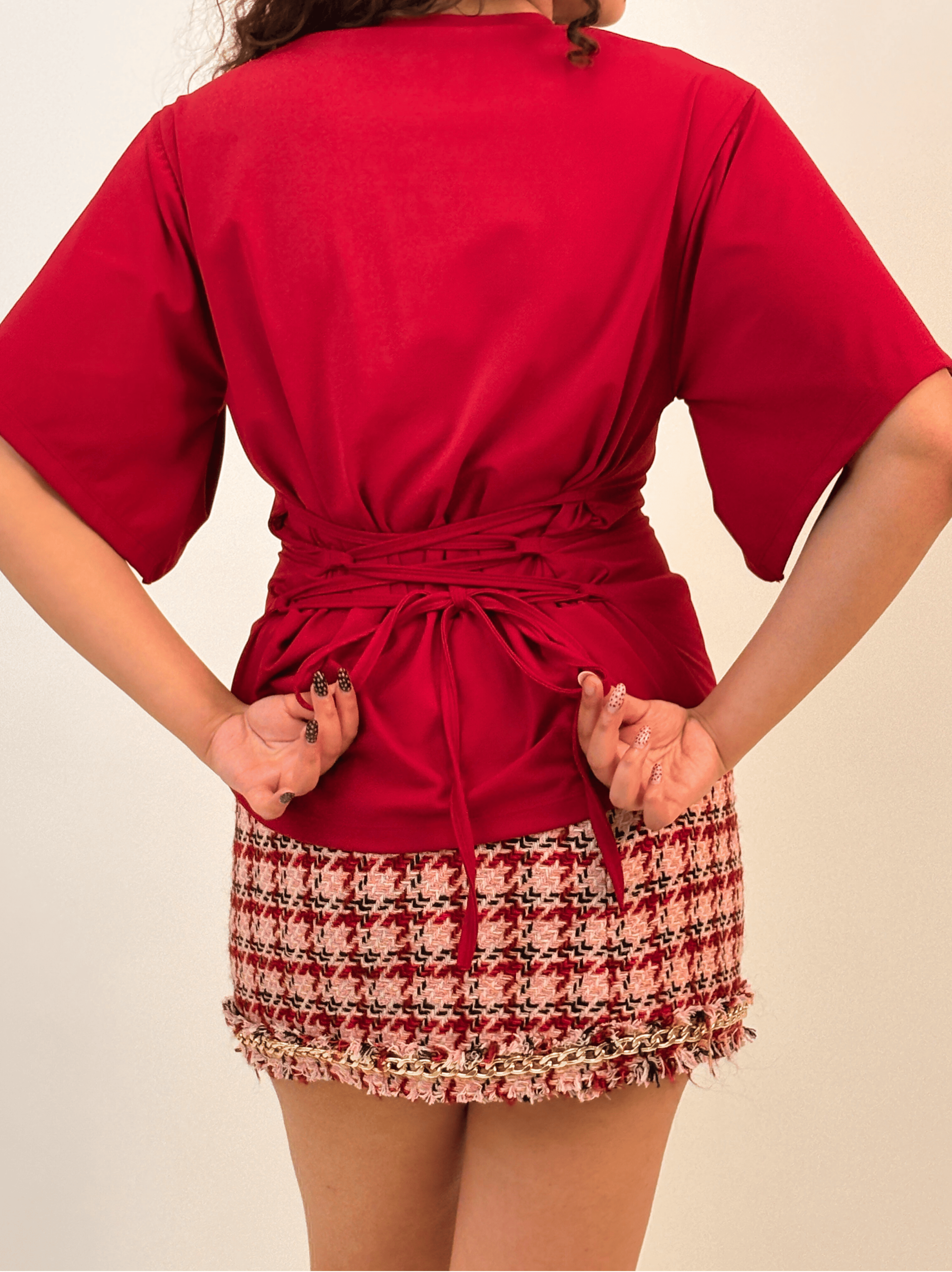 CHERRY RED TIE KNOT BUILT-IN BRA TOP