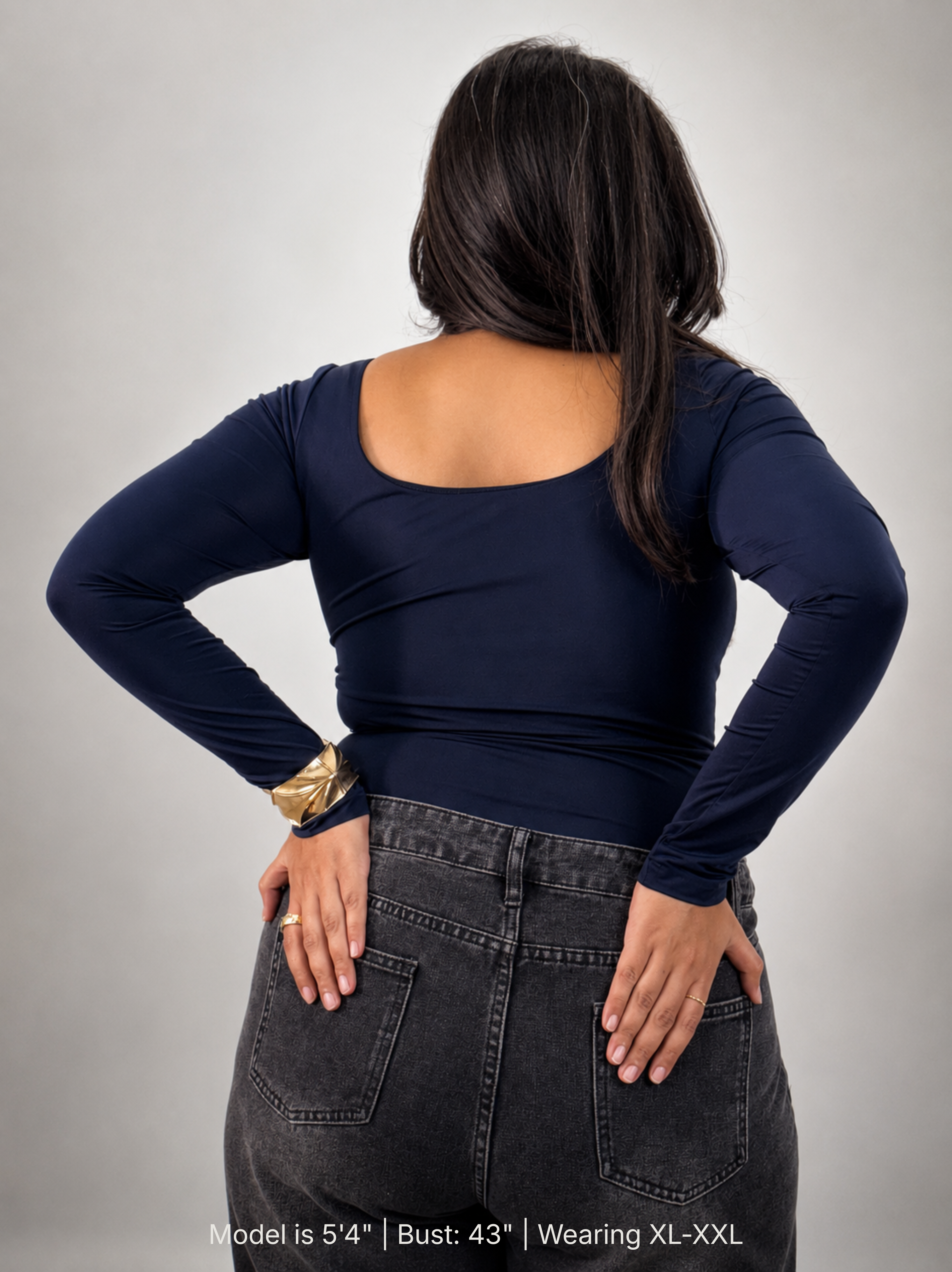 NAVY BLUE FULL SLEEVES BUILT-IN SHAPEWEAR BODYSUIT
