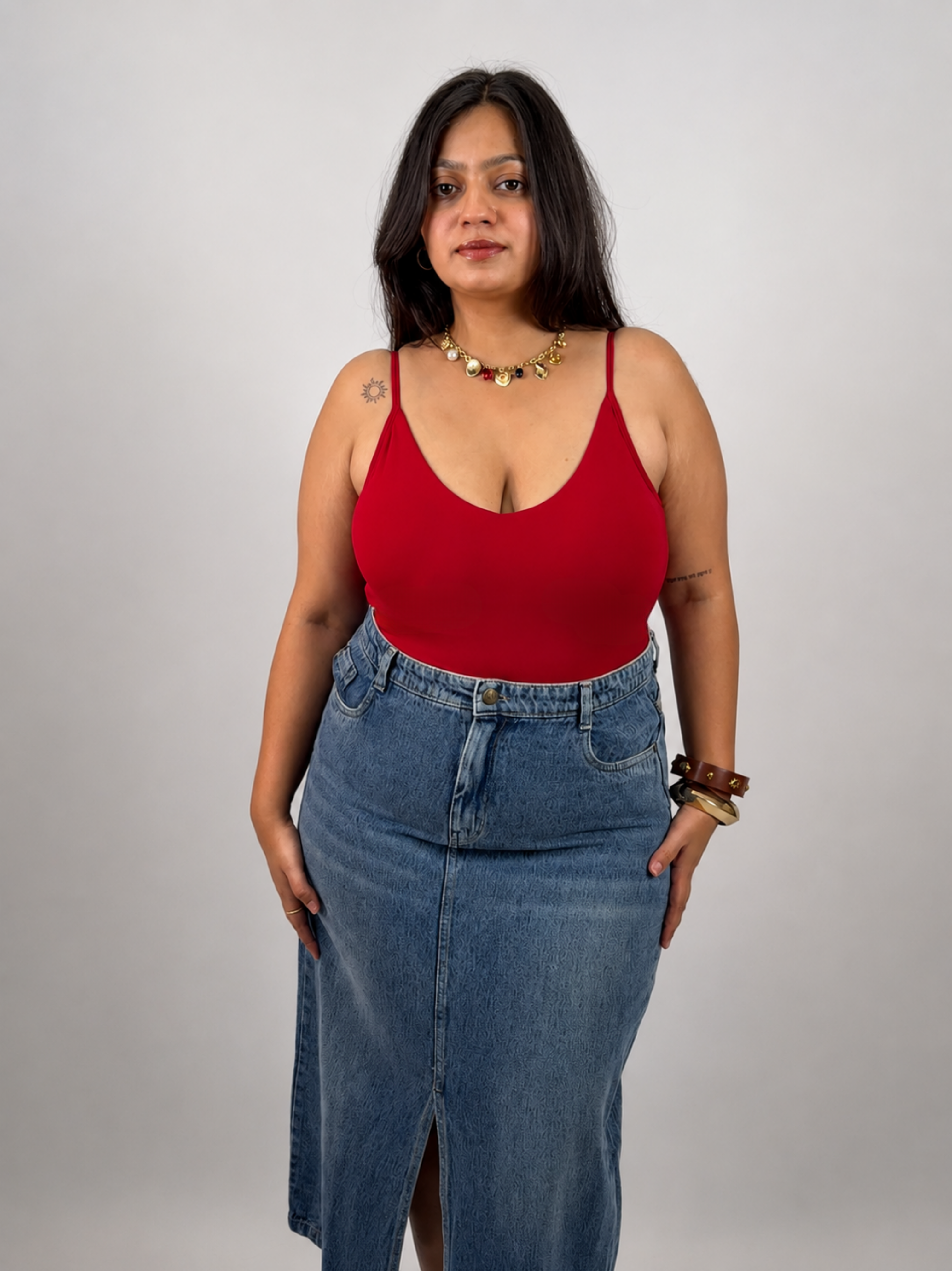 CHERRY RED BUILT-IN SHAPEWEAR STRAPS BODYSUIT