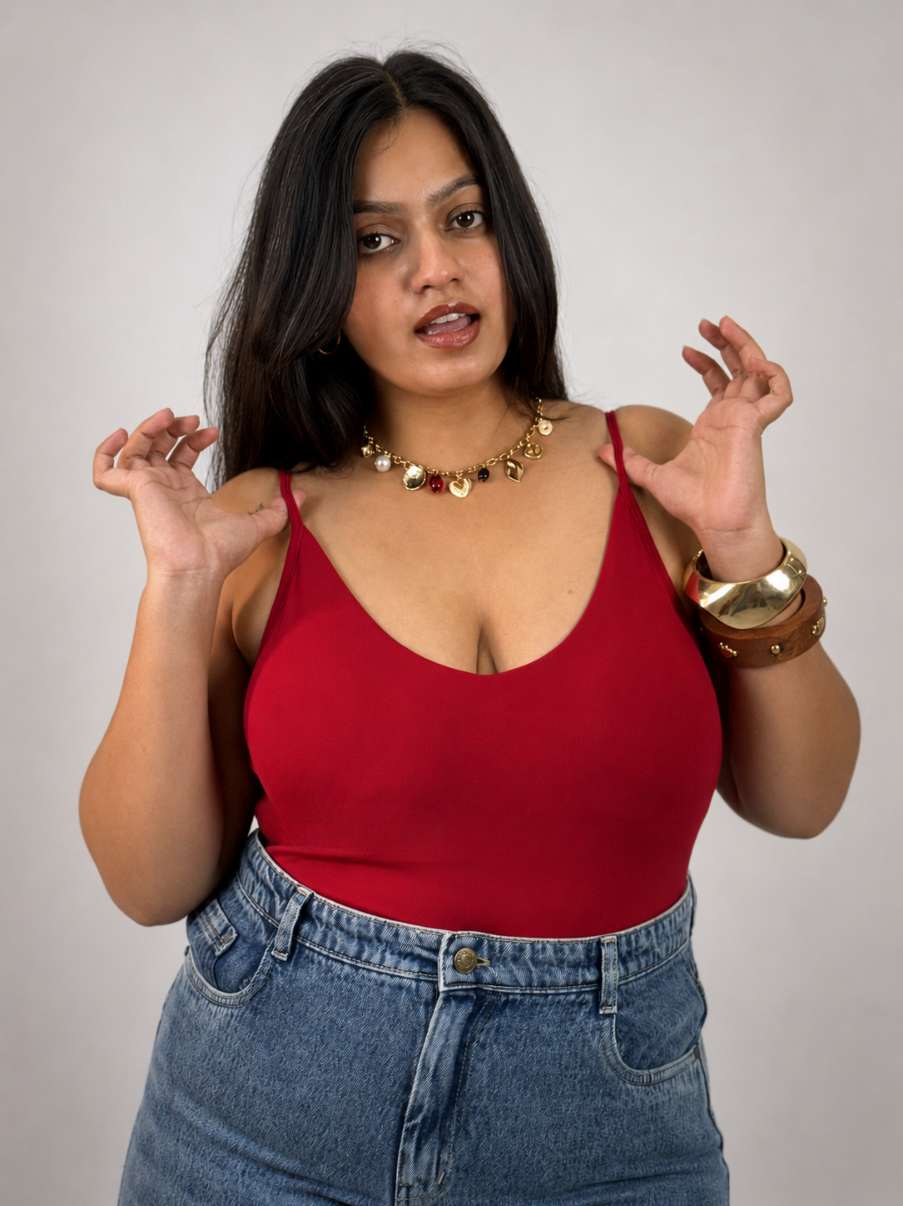 CHERRY RED BUILT-IN SHAPEWEAR STRAPS BODYSUIT