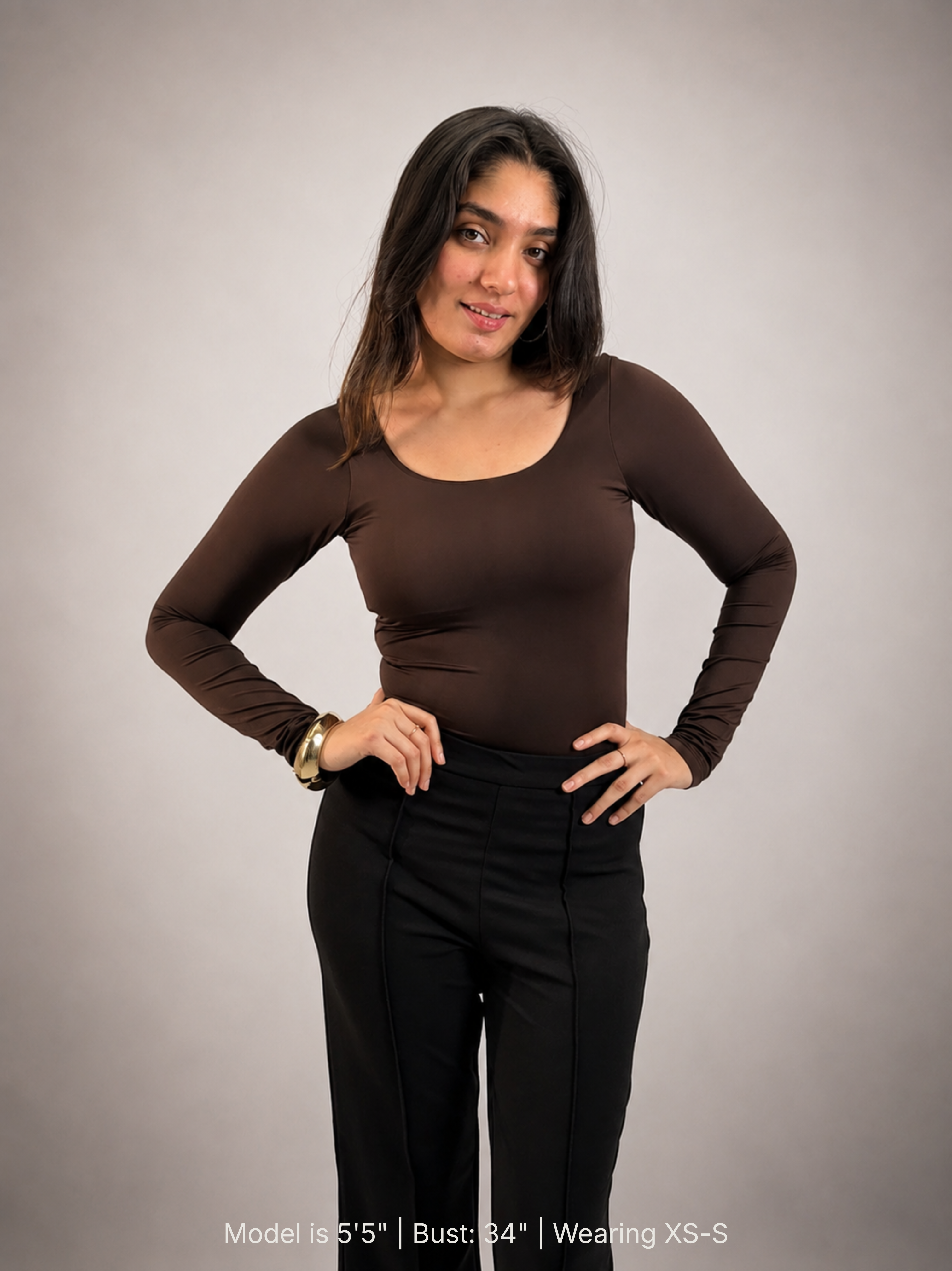 BROWN FULL SLEEVES BUILT-IN SHAPEWEAR BODYSUIT