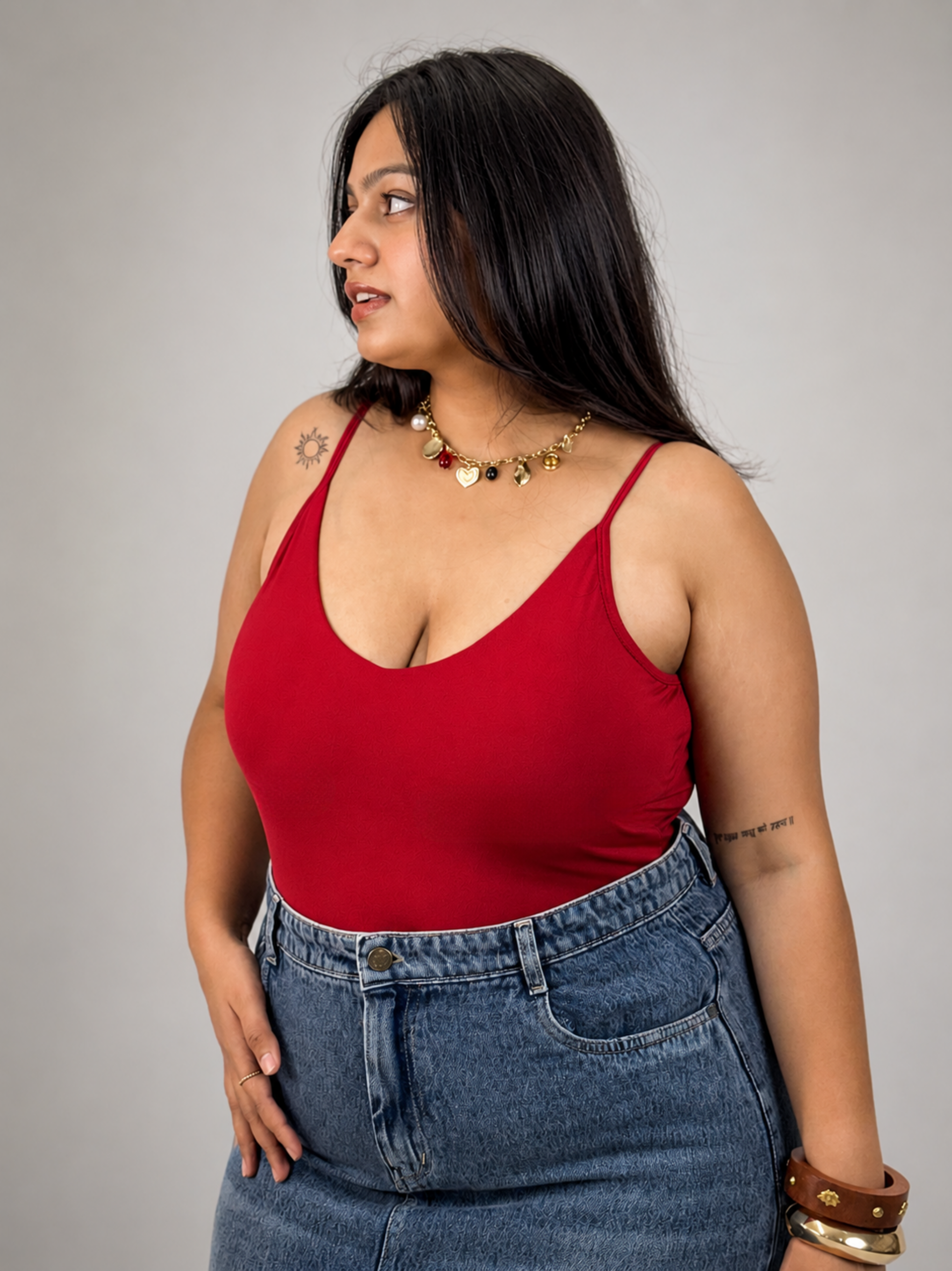 CHERRY RED BUILT-IN SHAPEWEAR STRAPS BODYSUIT