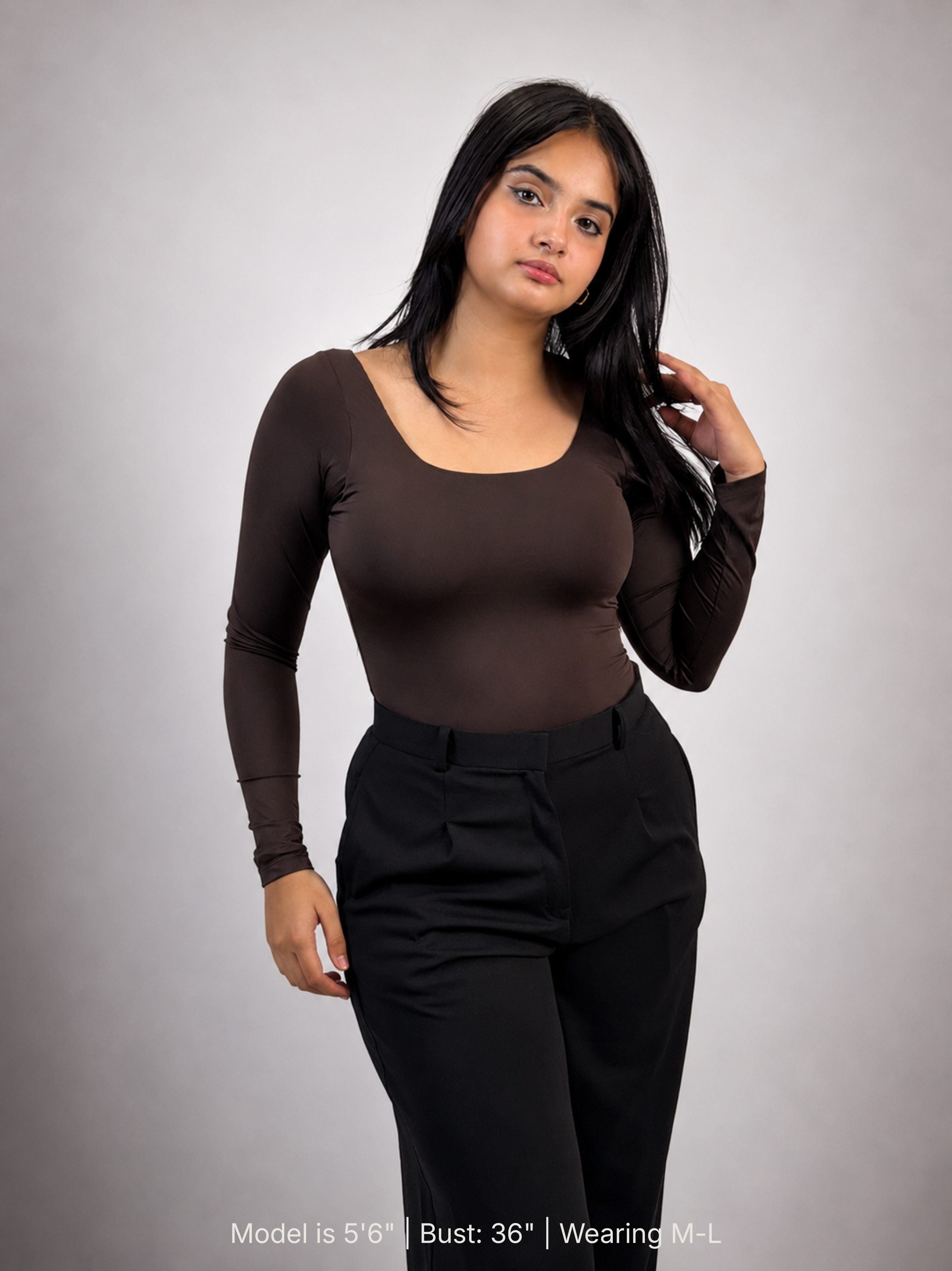 BROWN FULL SLEEVES BUILT-IN SHAPEWEAR BODYSUIT