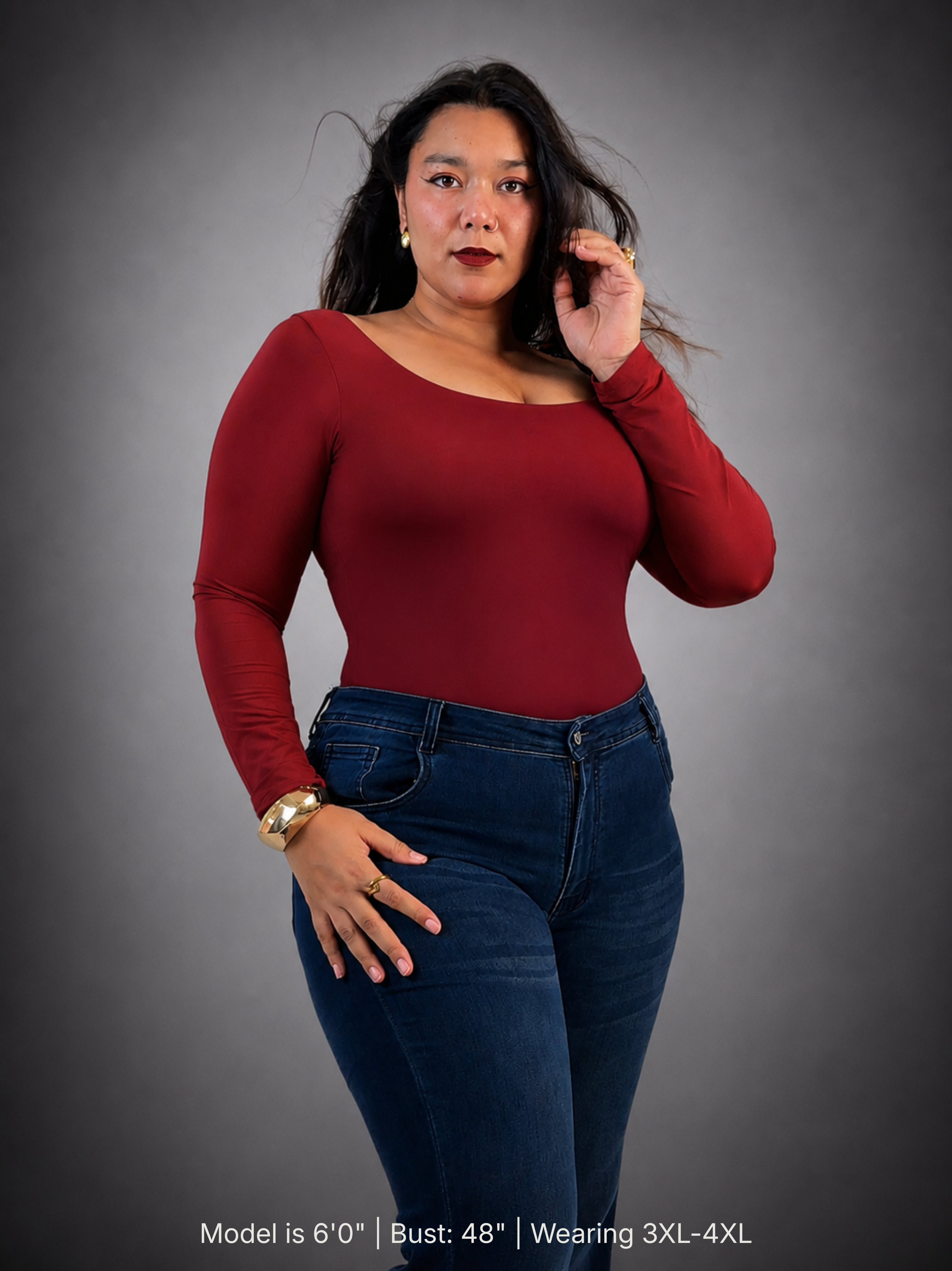 CHERRY RED FULL SLEEVES BUILT-IN SHAPEWEAR BODYSUIT