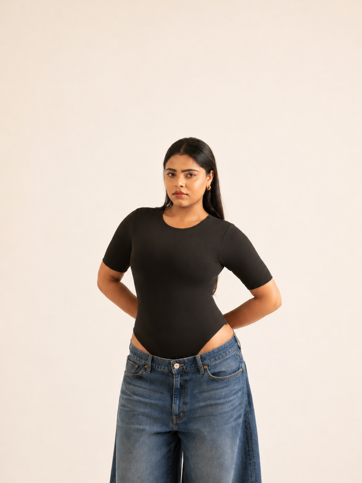 KAYSCULPT™ HALF SLEEVES BLACK BUILT-IN BRA & SHAPEWEAR BODYSUIT