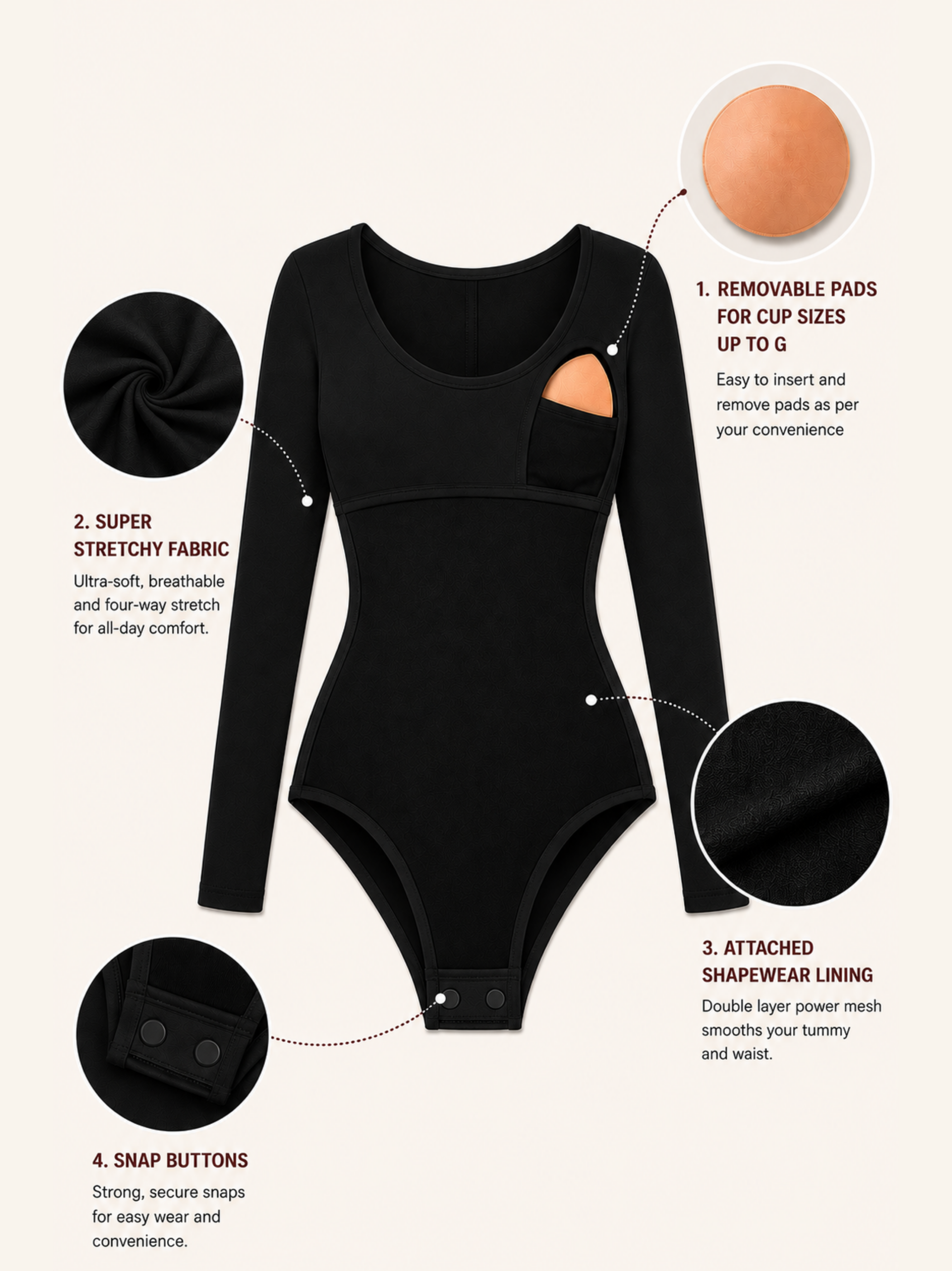 BLACK FULL SLEEVES BUILT-IN SHAPEWEAR BODYSUIT
