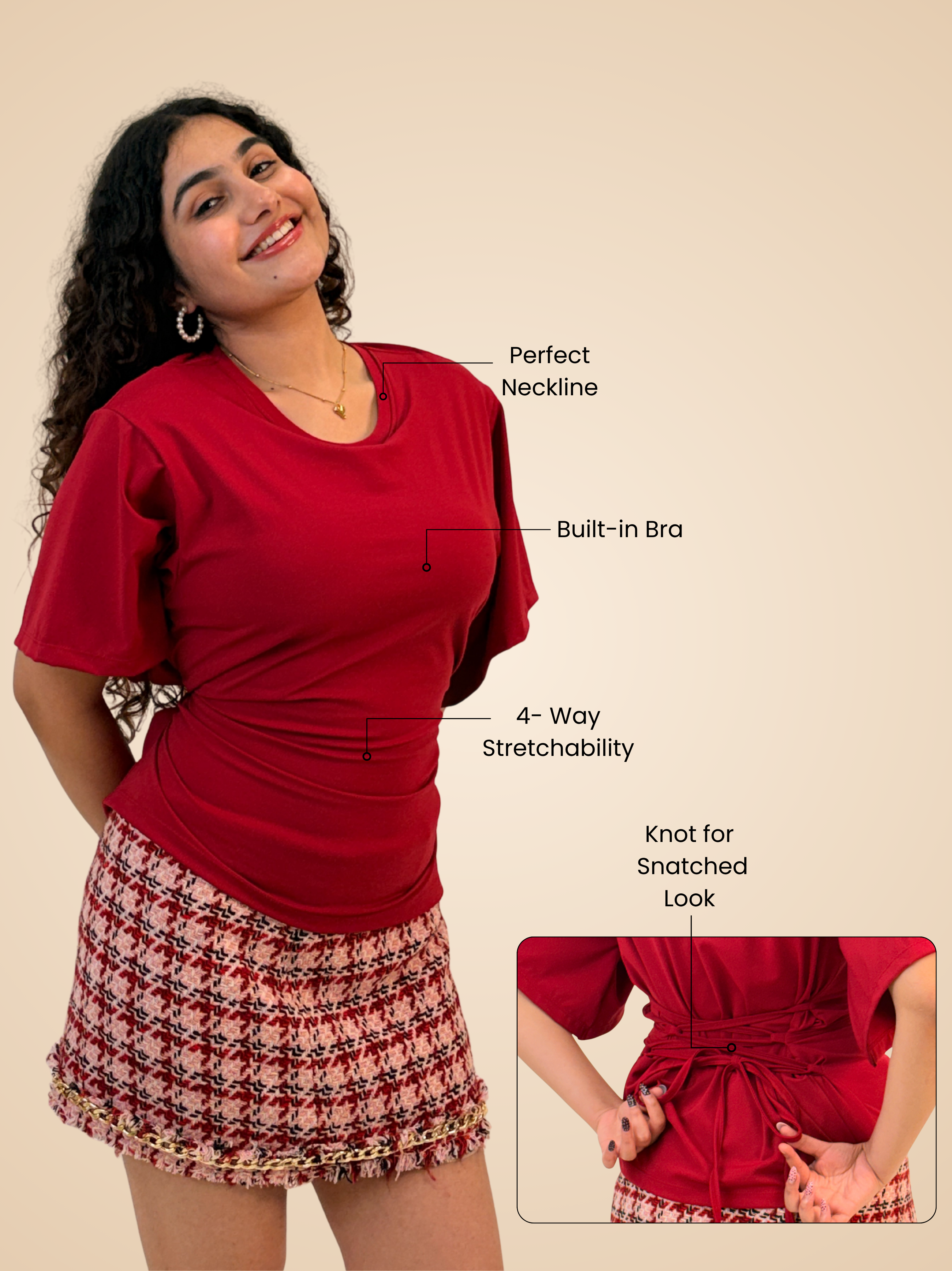 CHERRY RED TIE KNOT BUILT-IN BRA TOP