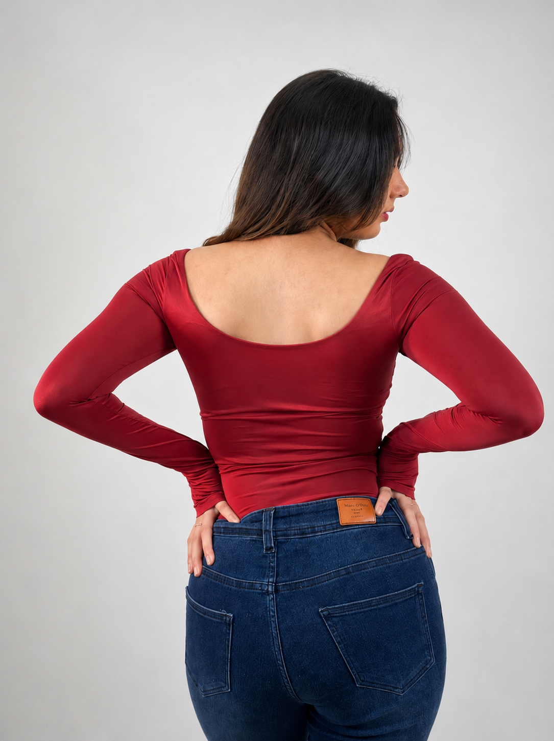 CHERRY RED FULL SLEEVES BUILT-IN SHAPEWEAR BODYSUIT