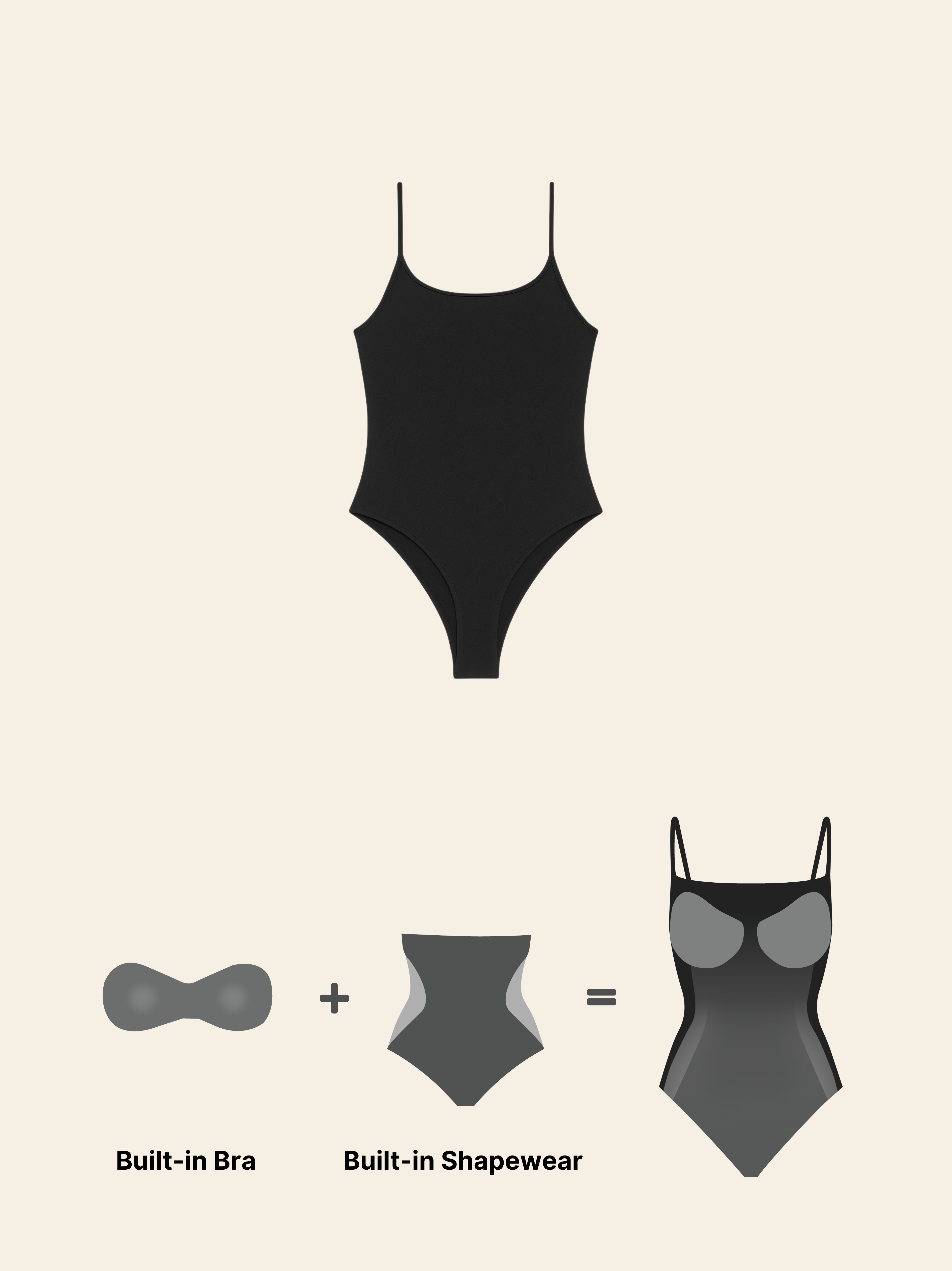 BLACK BUILT IN SHAPEWEAR STRAPS BODYSUIT