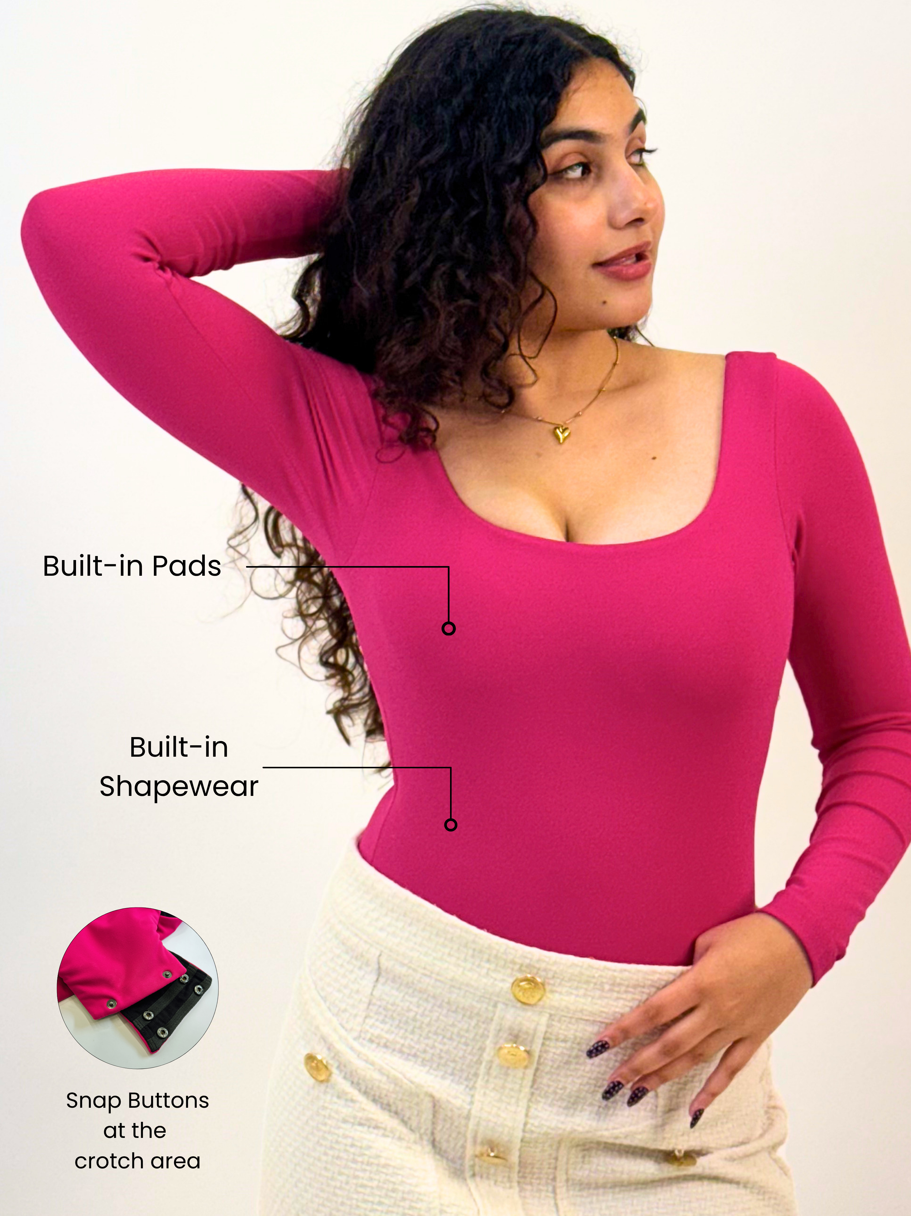 PINK FULL SLEEVES BUILT-IN SHAPEWEAR BODYSUIT