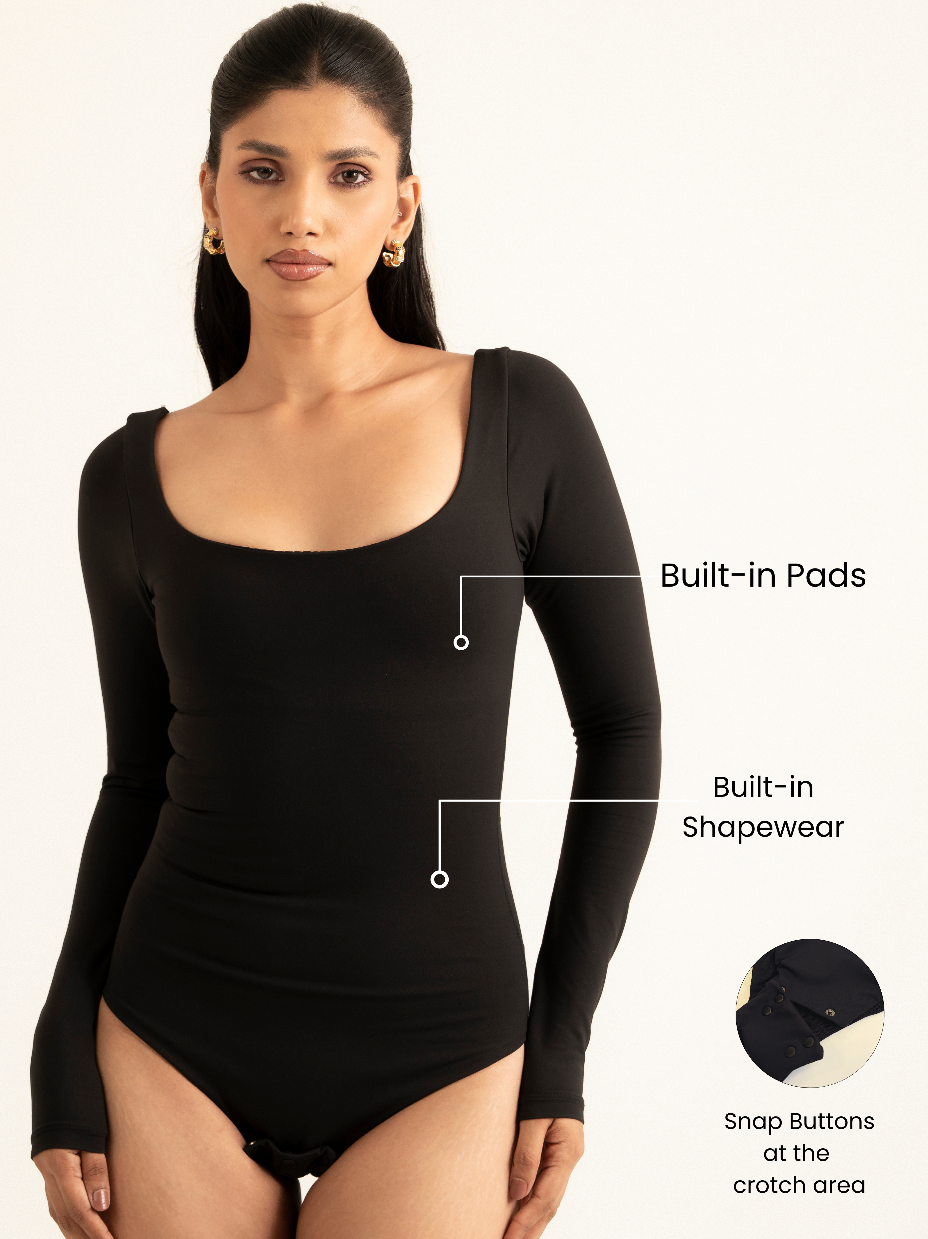 BLACK FULL SLEEVES BUILT-IN SHAPEWEAR BODYSUIT
