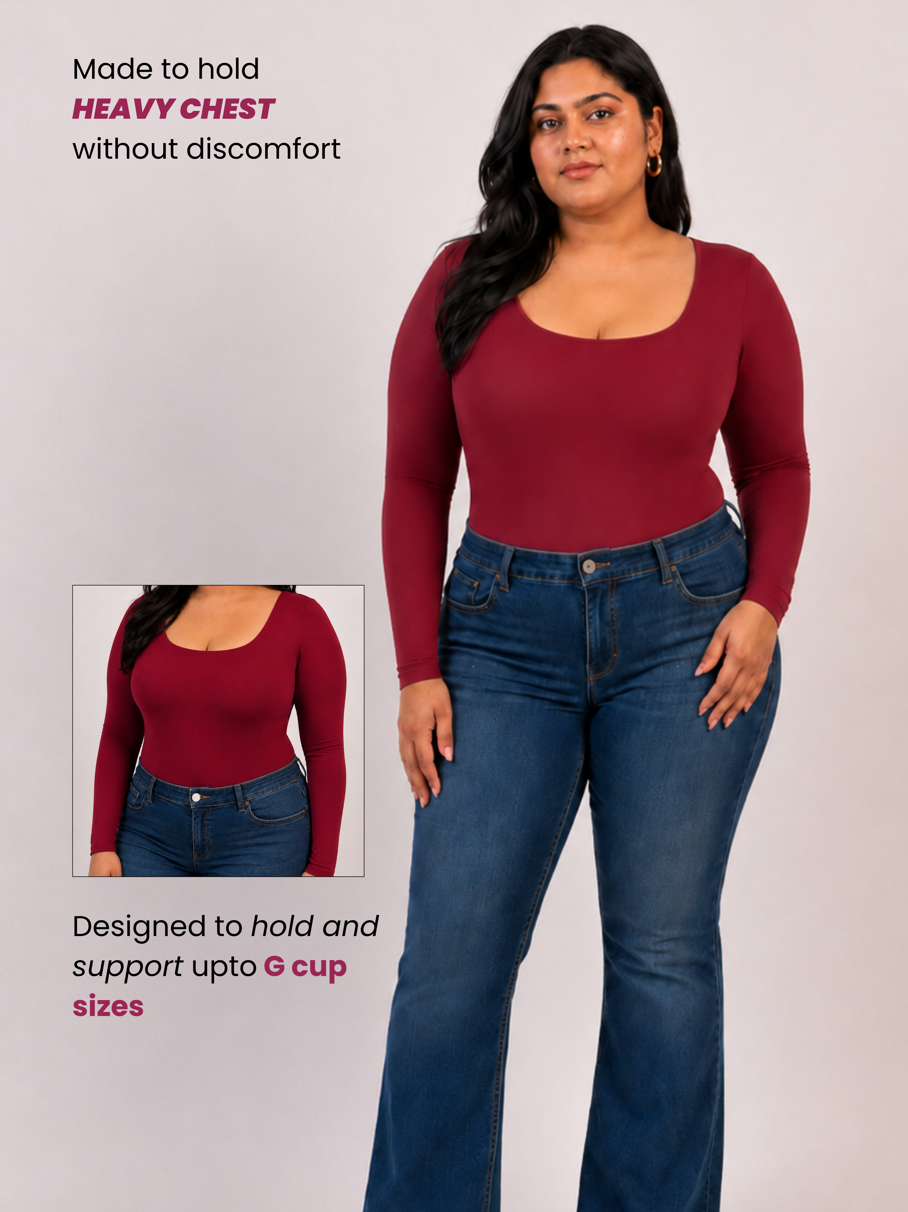 CHERRY RED FULL SLEEVES BUILT-IN SHAPEWEAR BODYSUIT