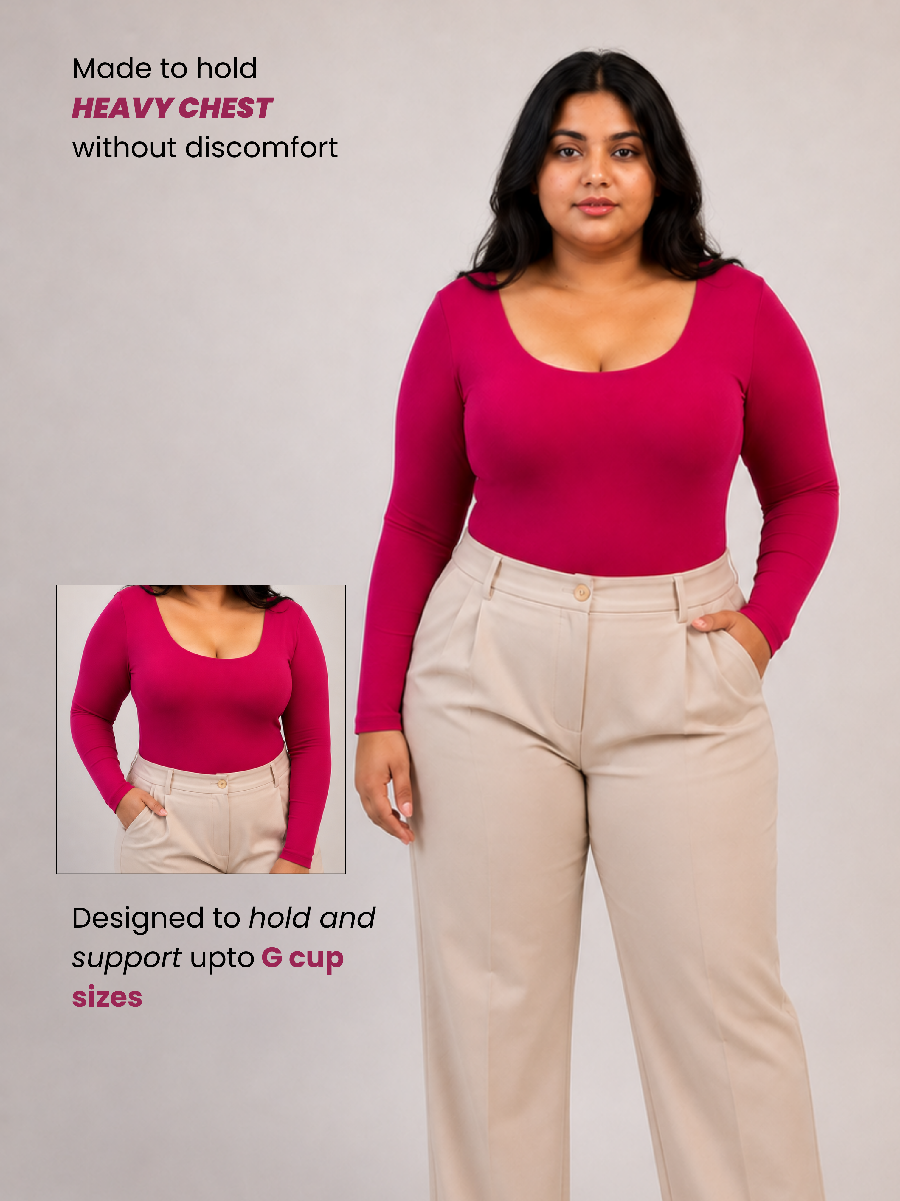 PINK FULL SLEEVES BUILT-IN SHAPEWEAR BODYSUIT