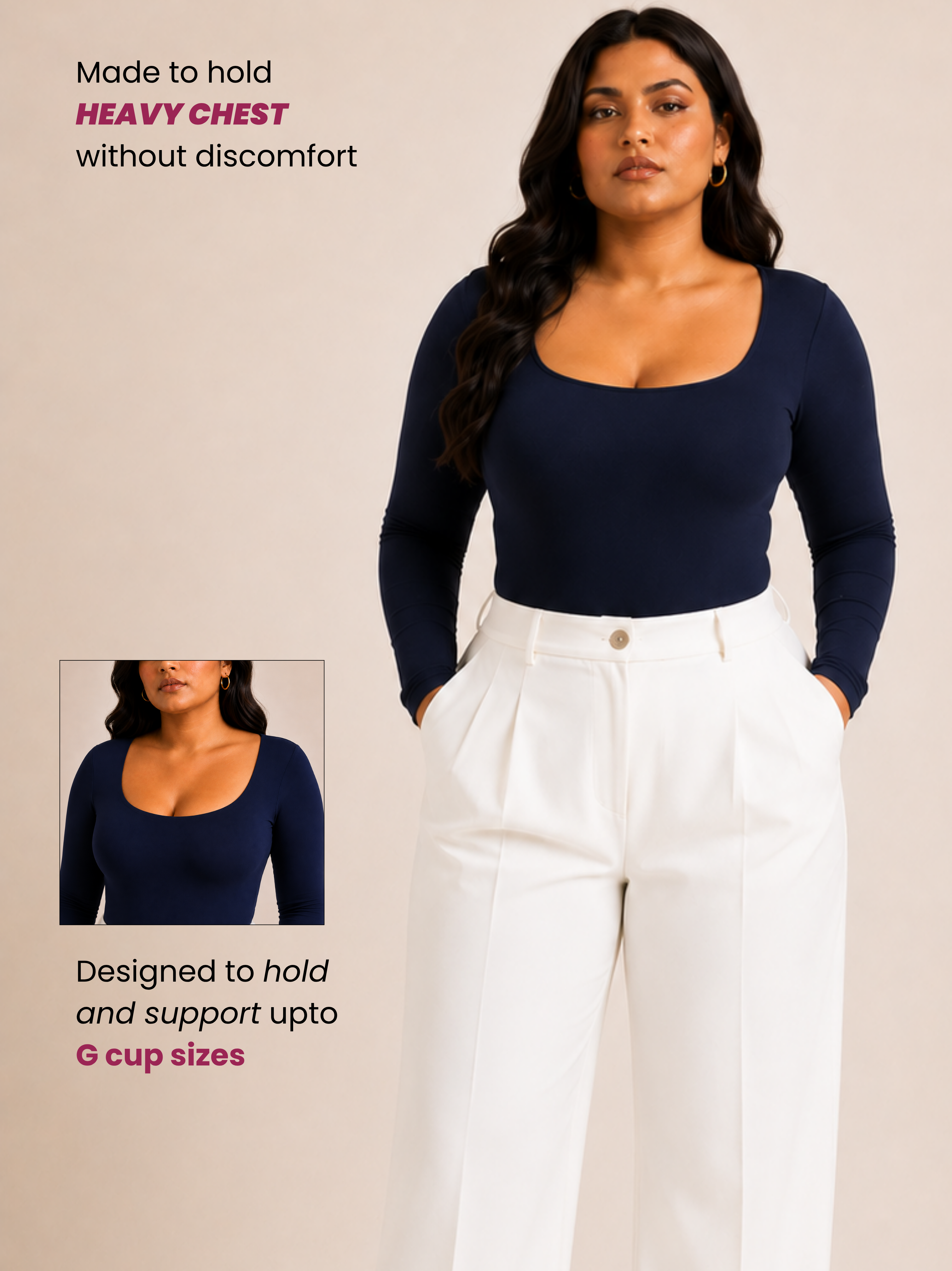 NAVY BLUE FULL SLEEVES BUILT-IN SHAPEWEAR BODYSUIT