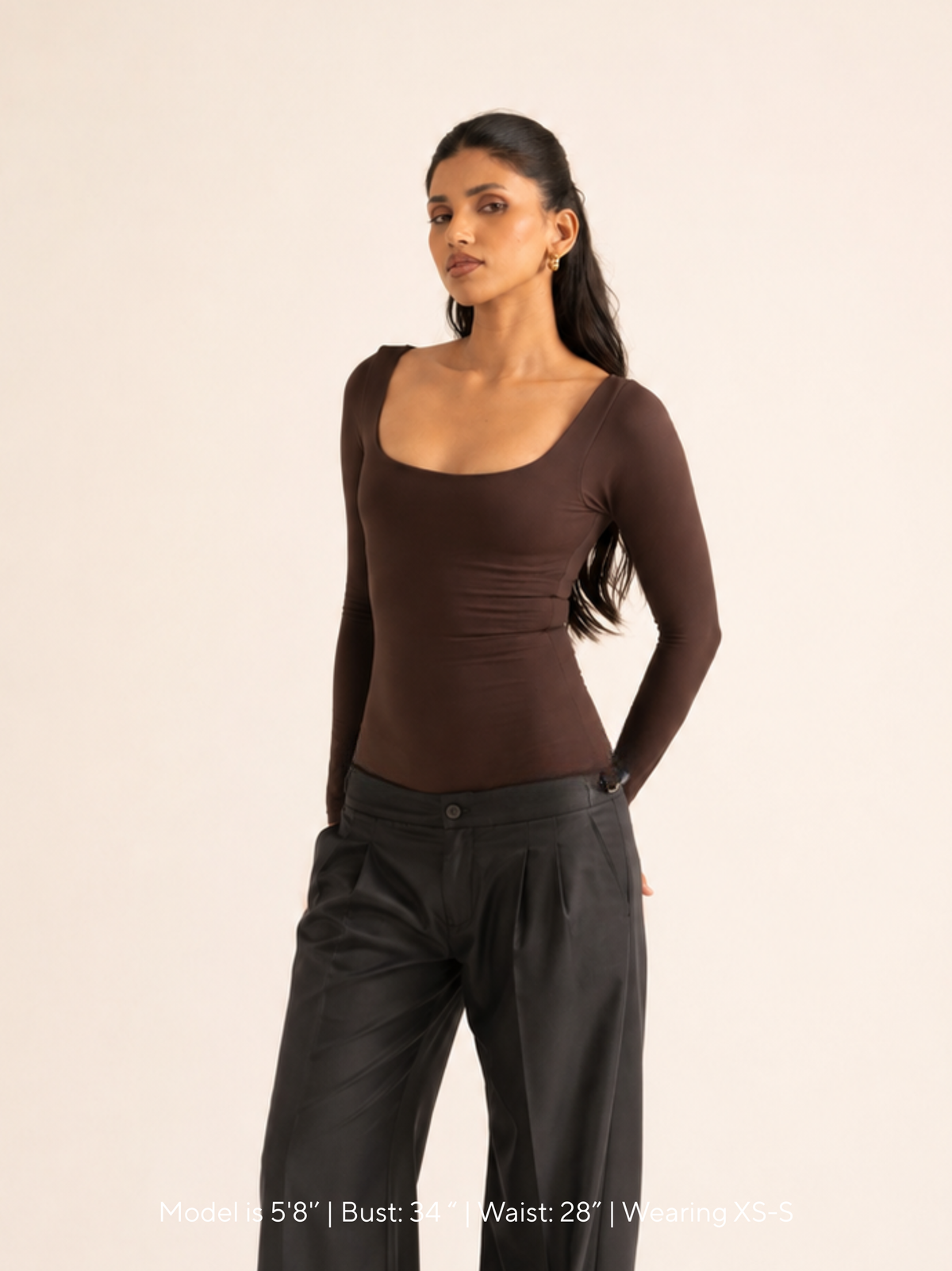 KAYSCULPT™ FULL SLEEVES BROWN BUILT-IN BRA & SHAPEWEAR BODYSUIT
