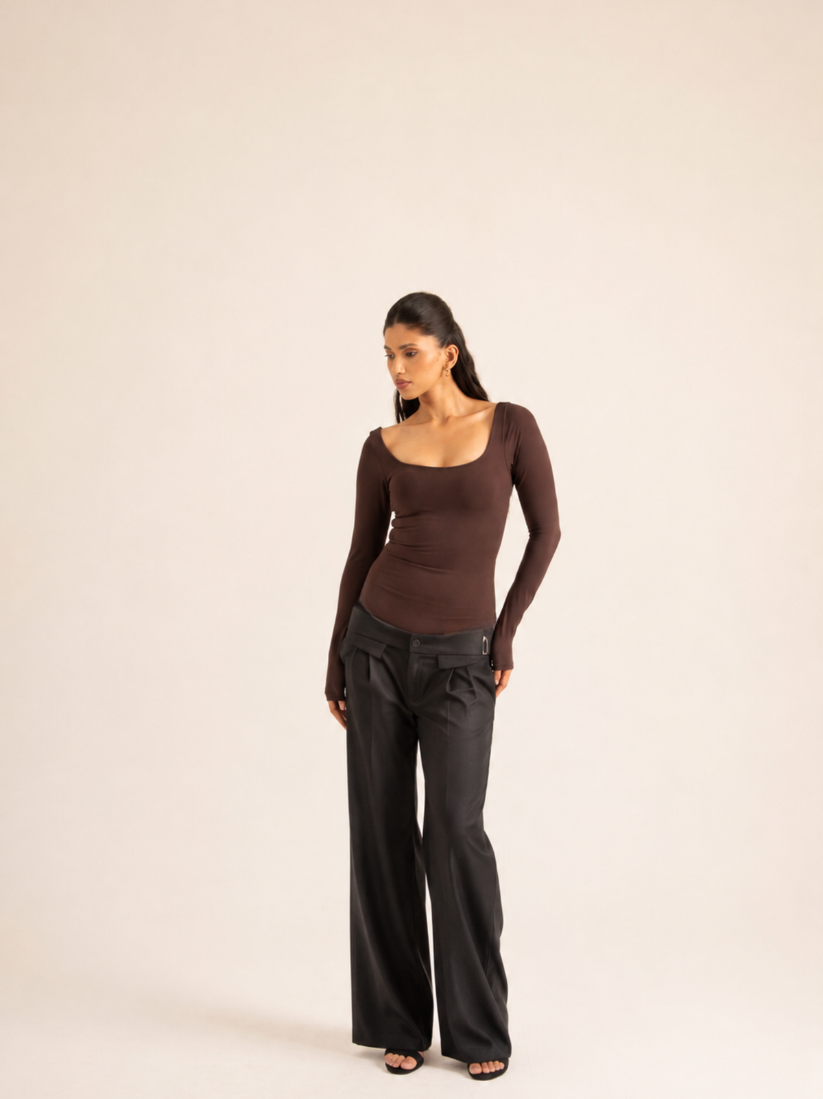 KAYSCULPT™ FULL SLEEVES BROWN BUILT-IN BRA & SHAPEWEAR BODYSUIT