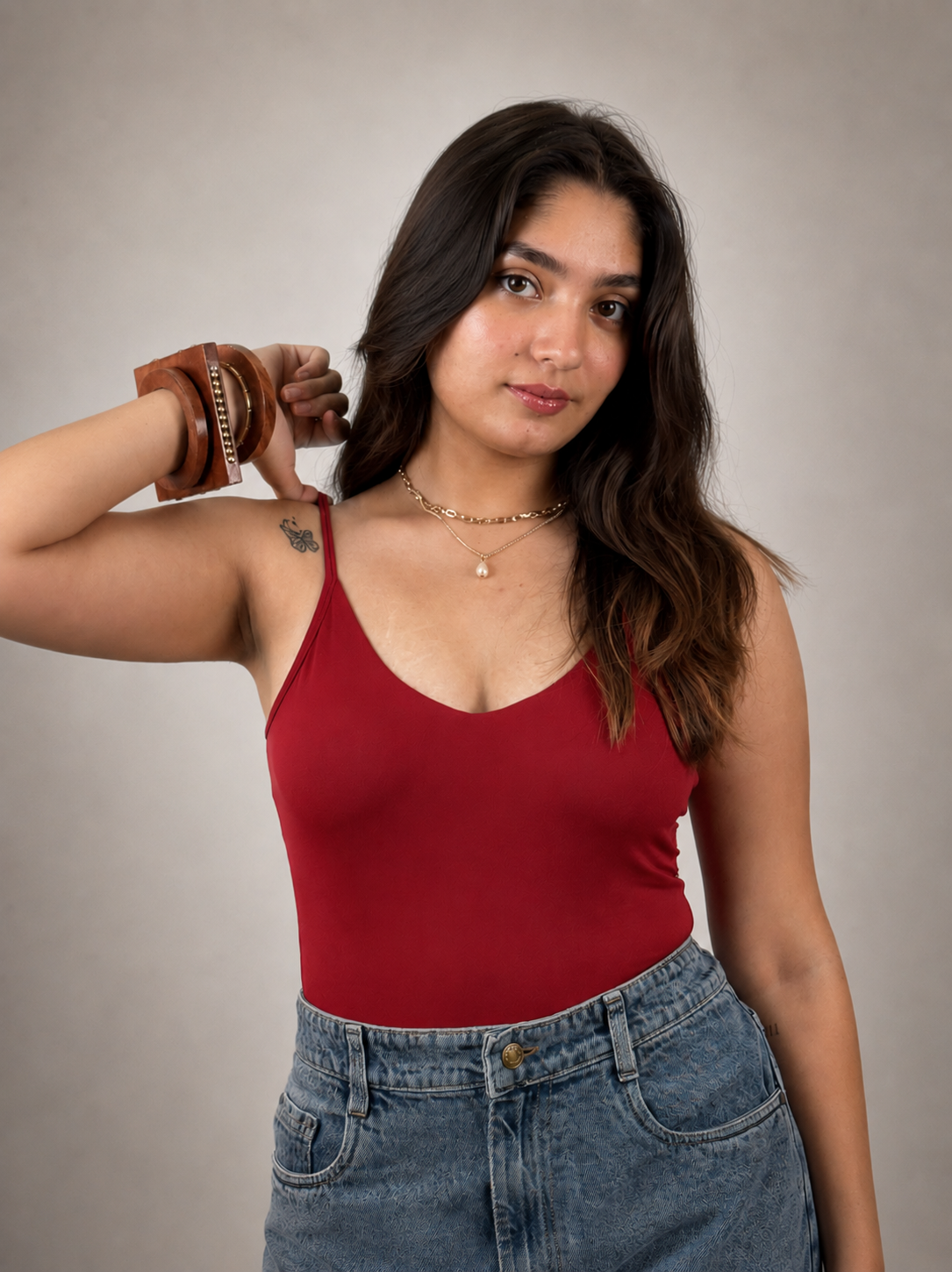 CHERRY RED BUILT-IN SHAPEWEAR STRAPS BODYSUIT