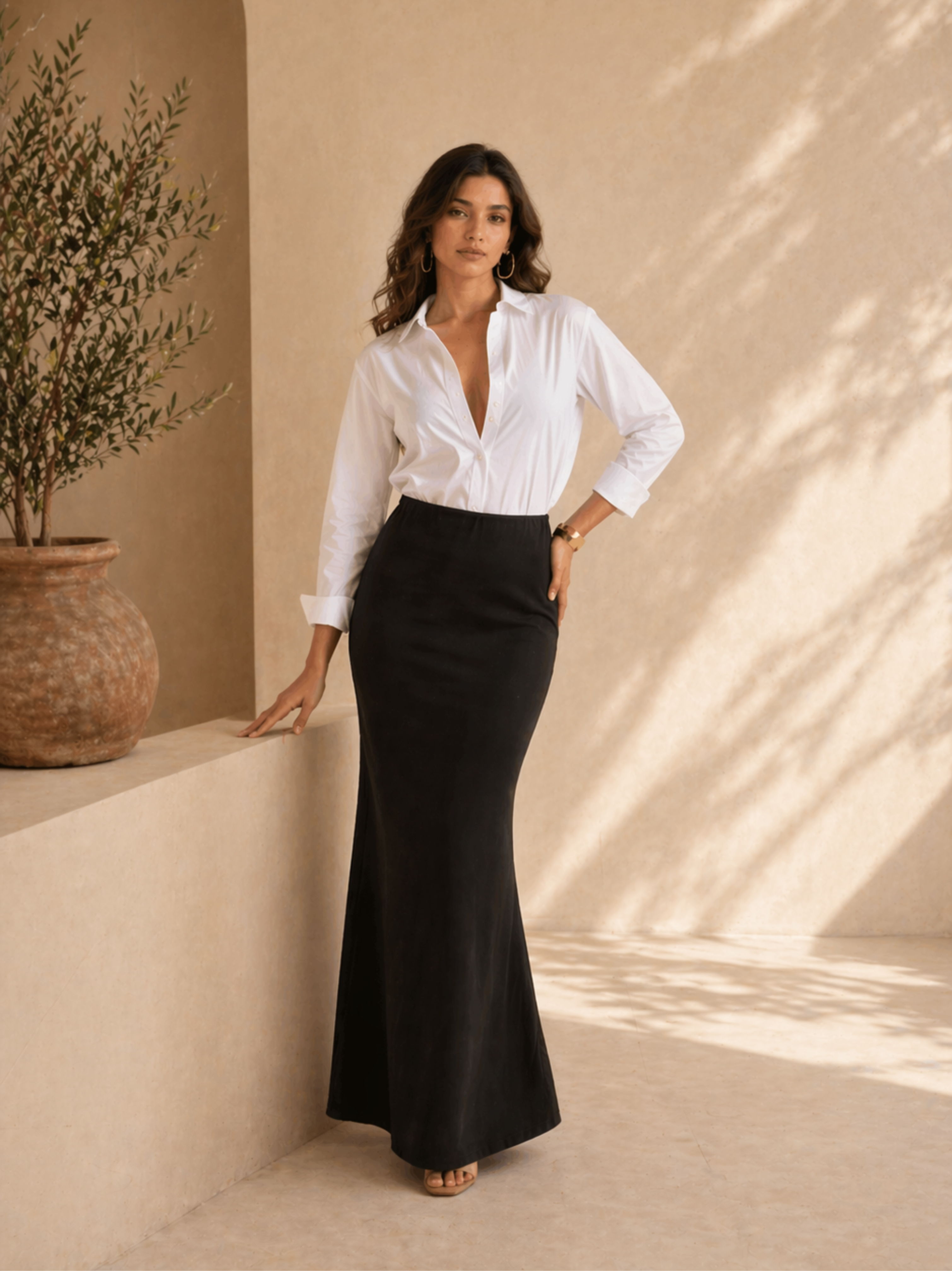BLACK BUILT-IN SHAPER SHORTS MAXI SKIRT