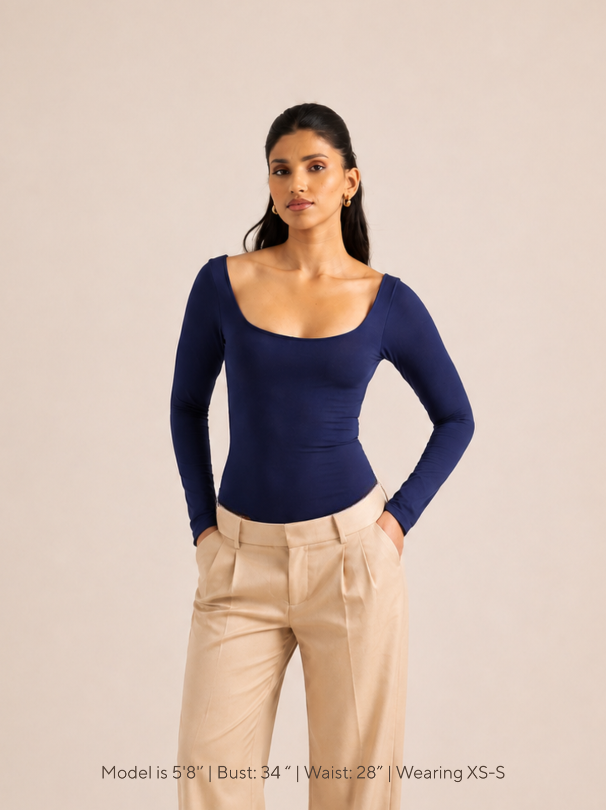 KAYSCULPT™  FULL SLEEVES NAVY BLUE BUILT-IN BRA & SHAPEWEAR BODYSUIT