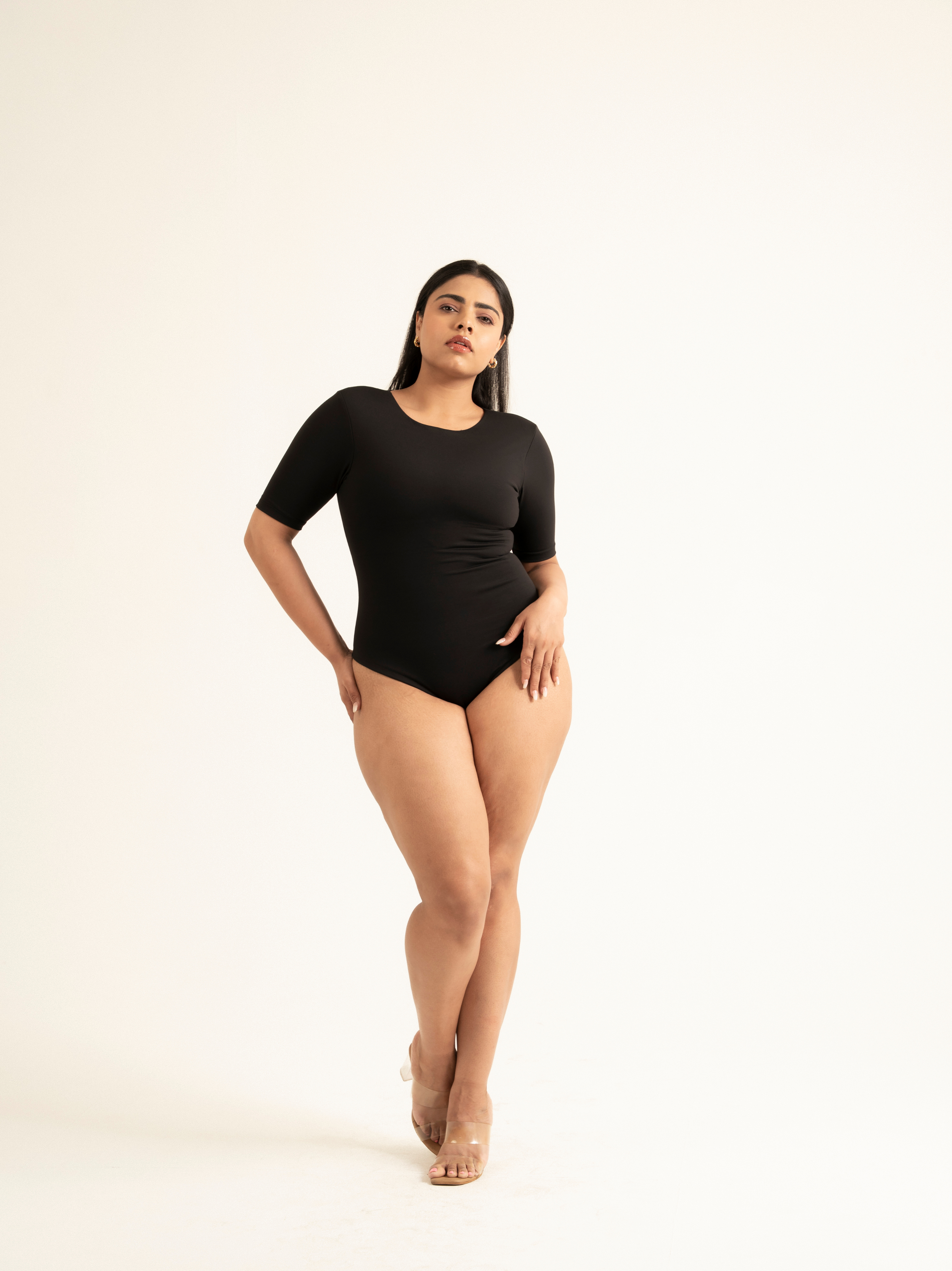 HALF SLEEVES BLACK BUILT-IN SHAPEWEAR BODYSUIT