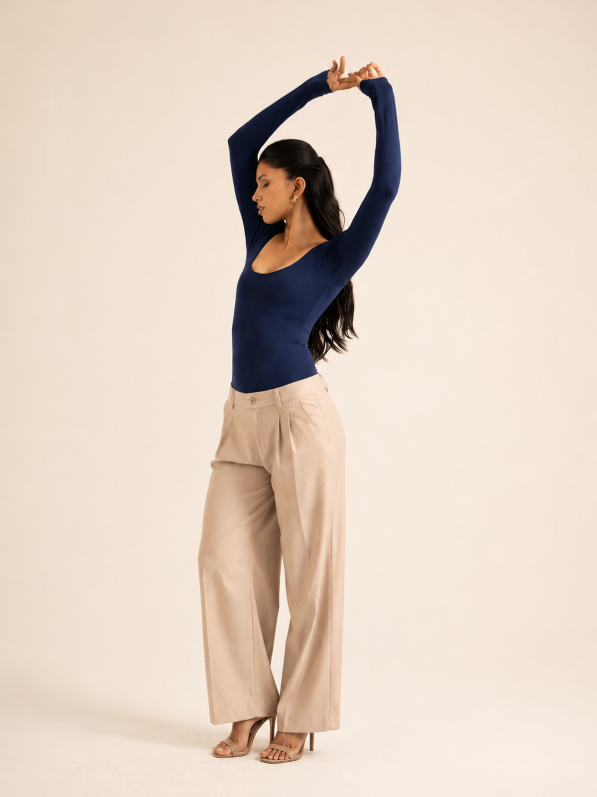 KAYSCULPT™  FULL SLEEVES NAVY BLUE BUILT-IN BRA & SHAPEWEAR BODYSUIT
