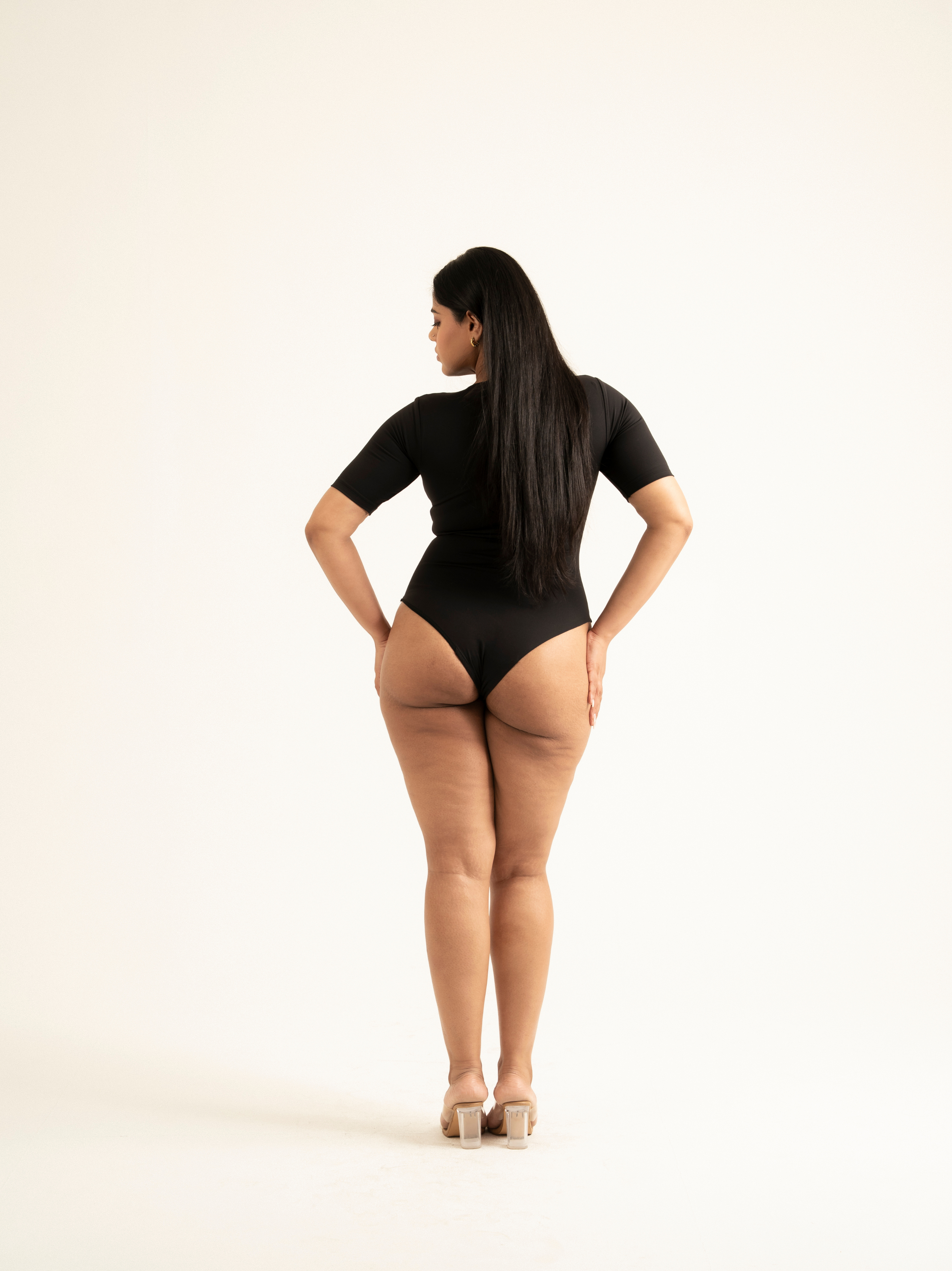 HALF SLEEVES BLACK BUILT-IN SHAPEWEAR BODYSUIT