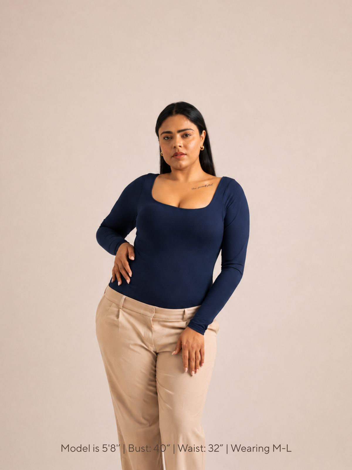 KAYSCULPT™  FULL SLEEVES NAVY BLUE BUILT-IN BRA & SHAPEWEAR BODYSUIT