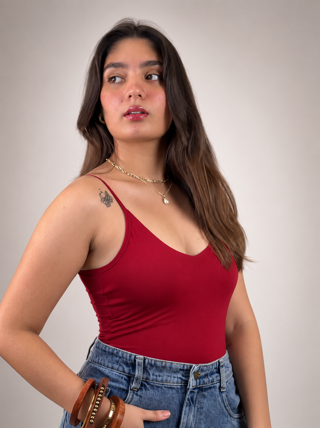 CHERRY RED BUILT-IN SHAPEWEAR STRAPS BODYSUIT