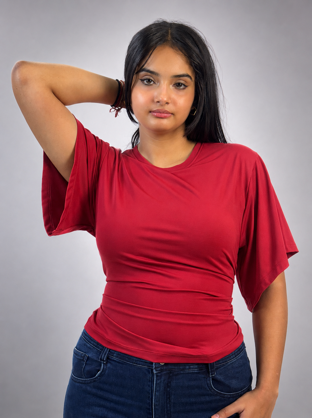 CHERRY RED TIE KNOT BUILT-IN BRA TOP