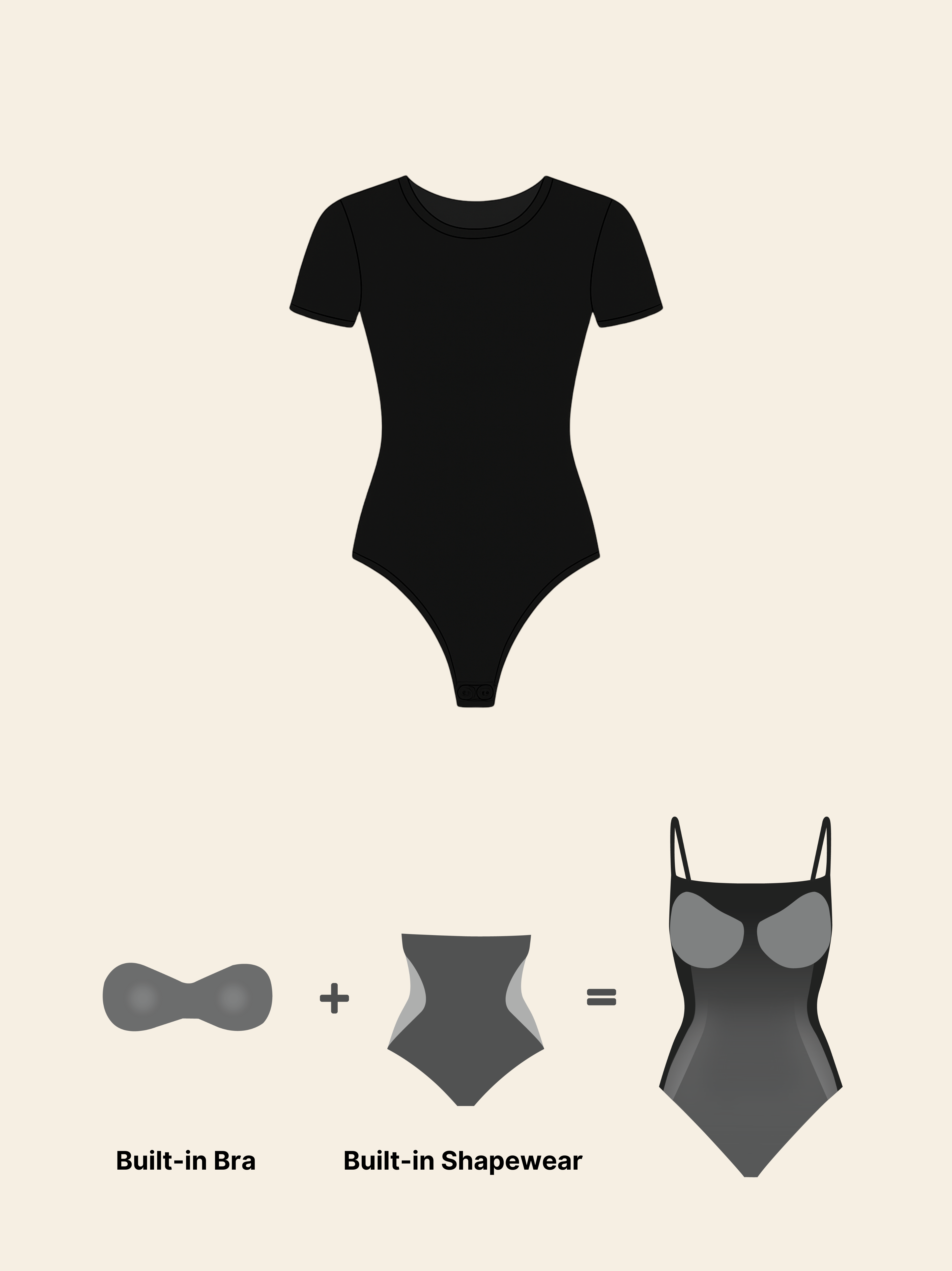 HALF SLEEVES BLACK BUILT-IN SHAPEWEAR BODYSUIT