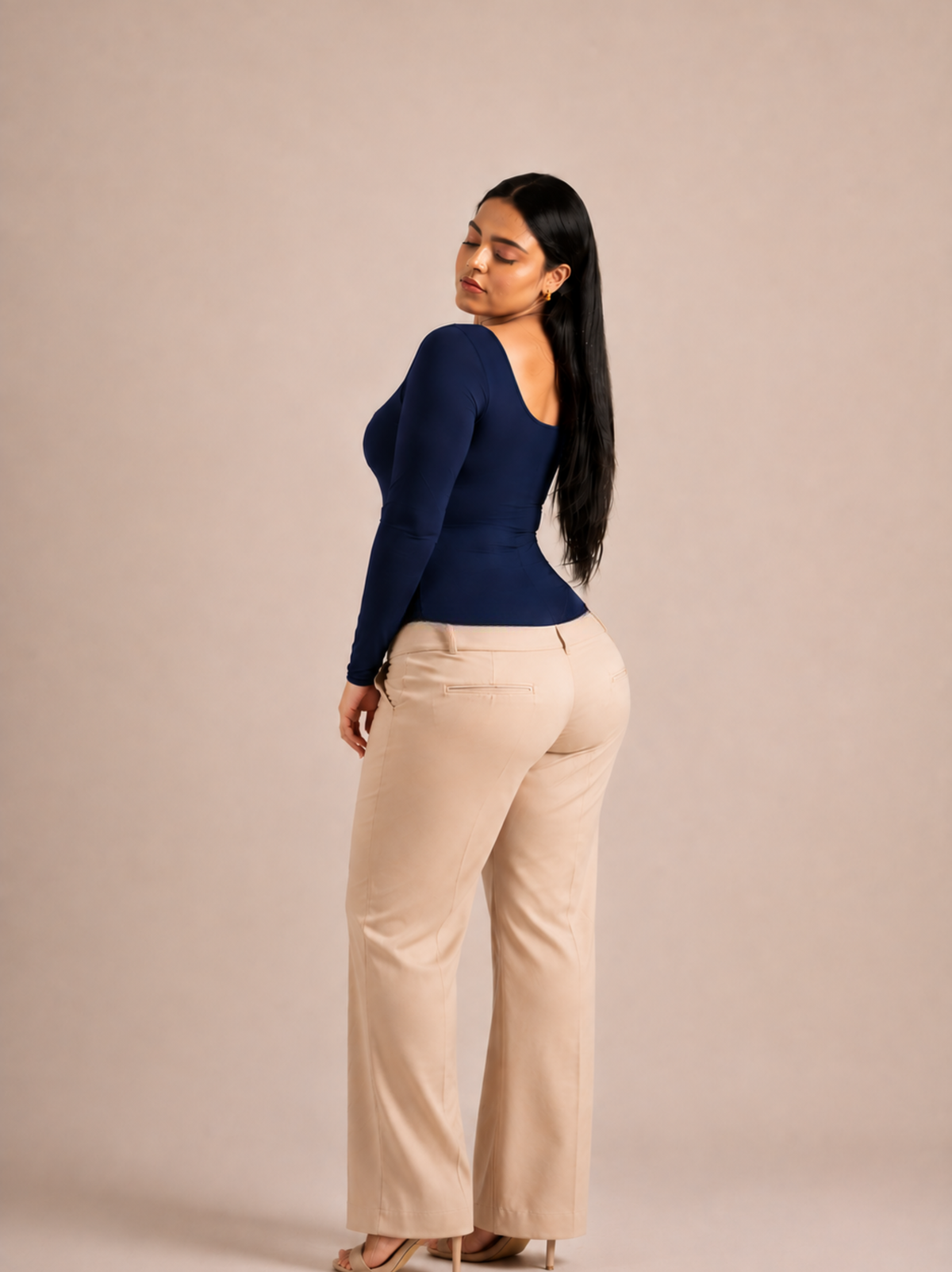 KAYSCULPT™  FULL SLEEVES NAVY BLUE BUILT-IN BRA & SHAPEWEAR BODYSUIT