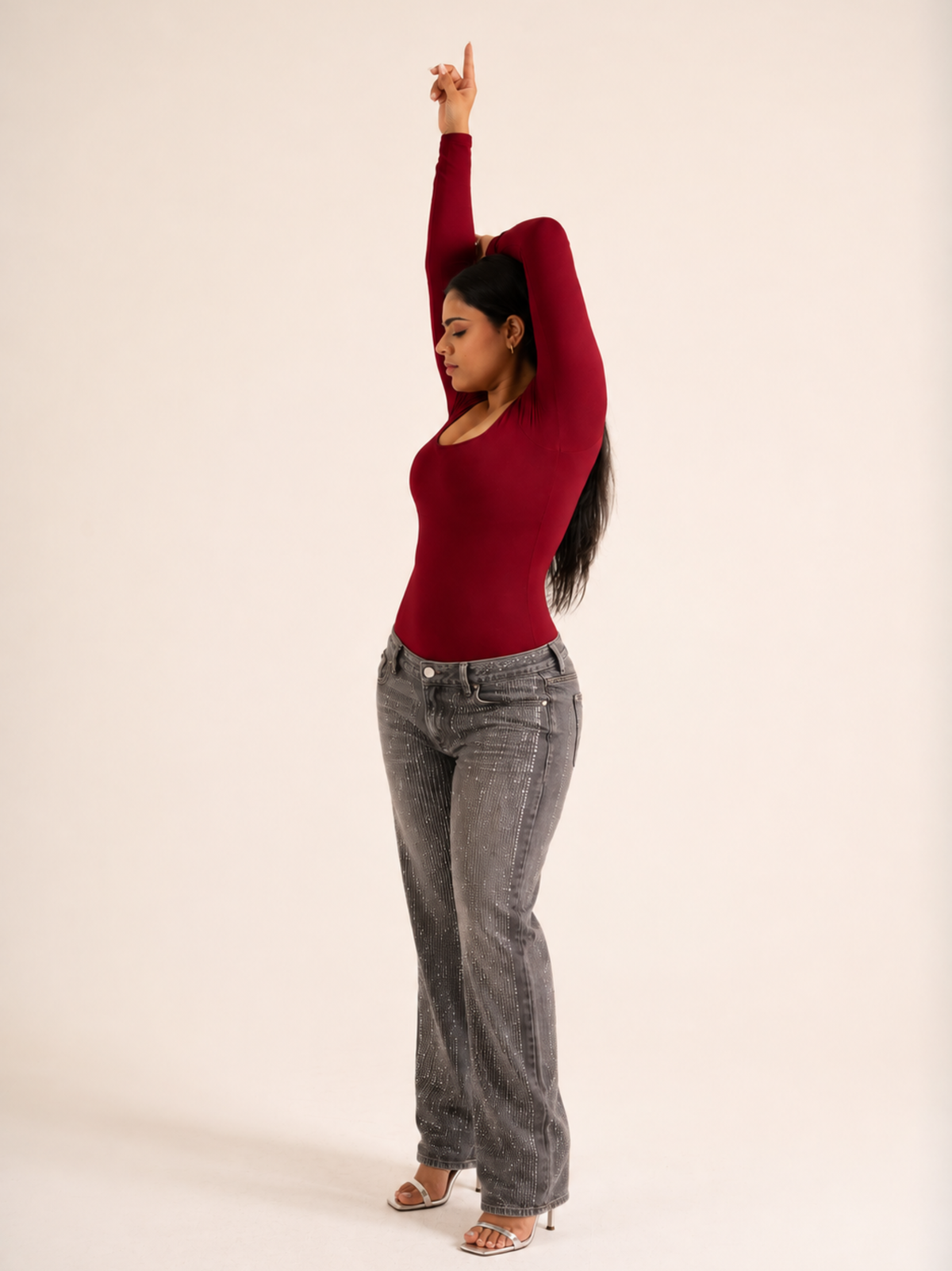 KAYSCULPT™ FULL SLEEVES CHERRY RED BUILT-IN BRA & SHAPEWEAR BODYSUIT