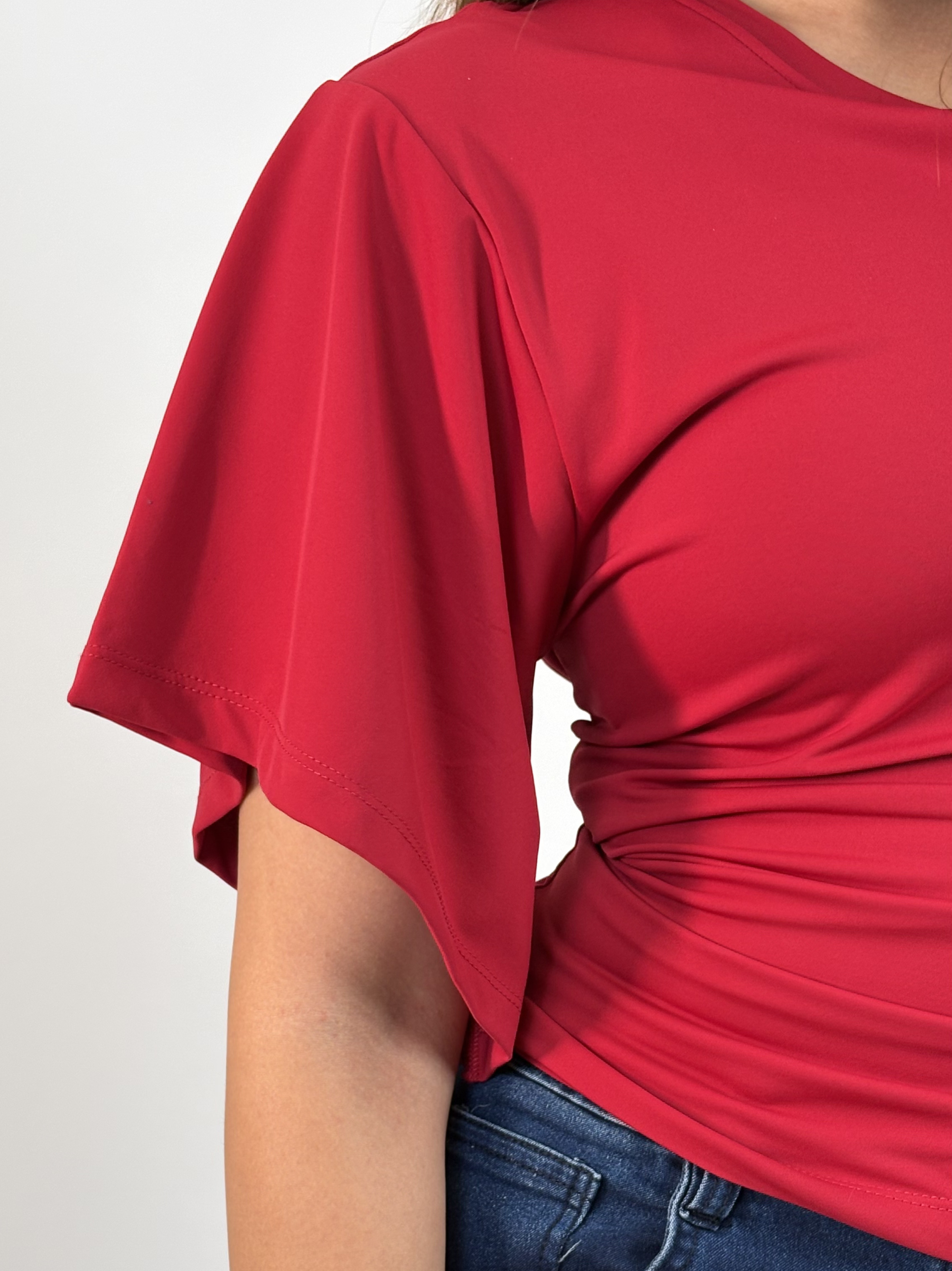 CHERRY RED TIE KNOT BUILT-IN BRA TOP