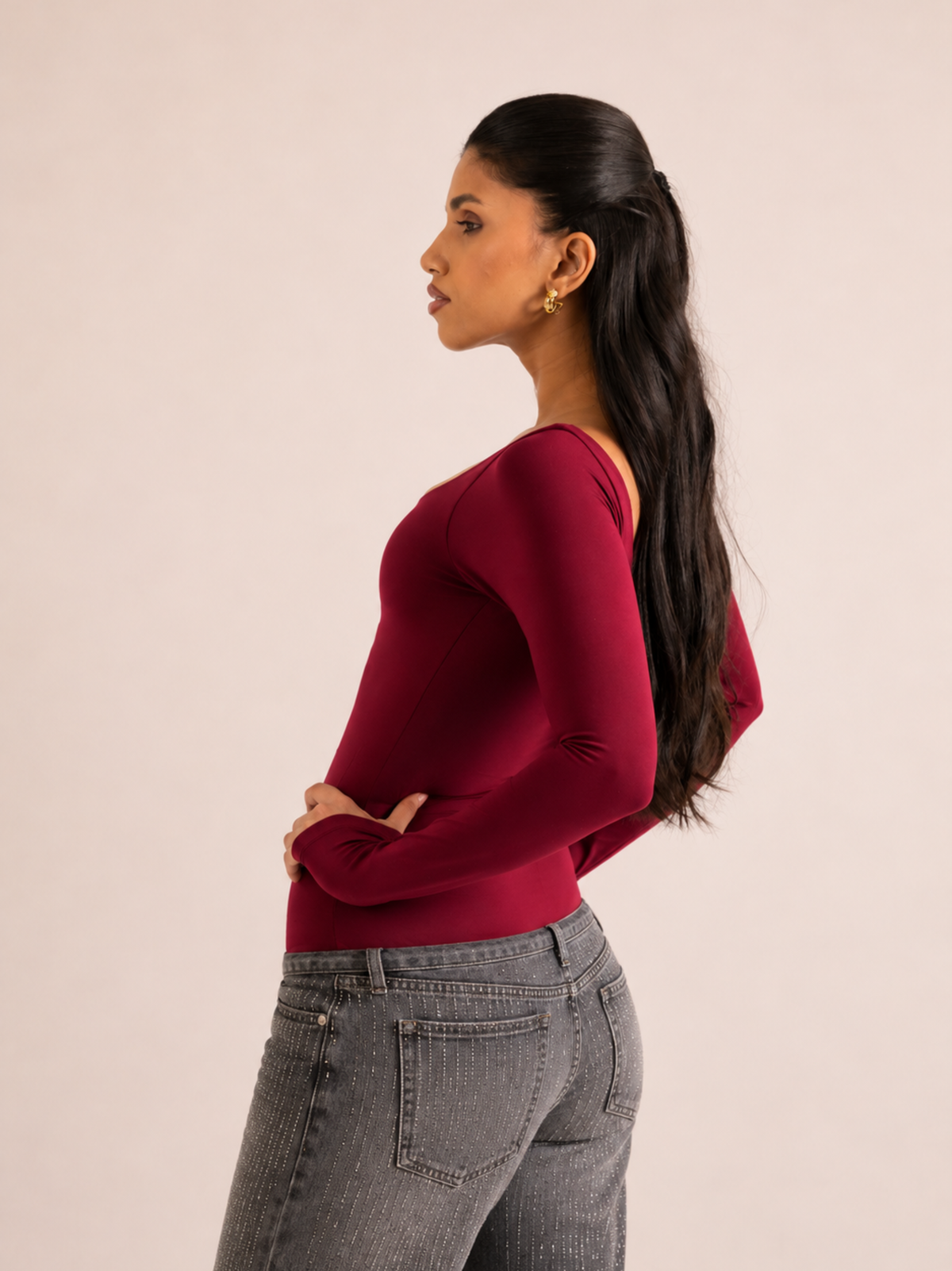 KAYSCULPT™ FULL SLEEVES CHERRY RED BUILT-IN BRA & SHAPEWEAR BODYSUIT