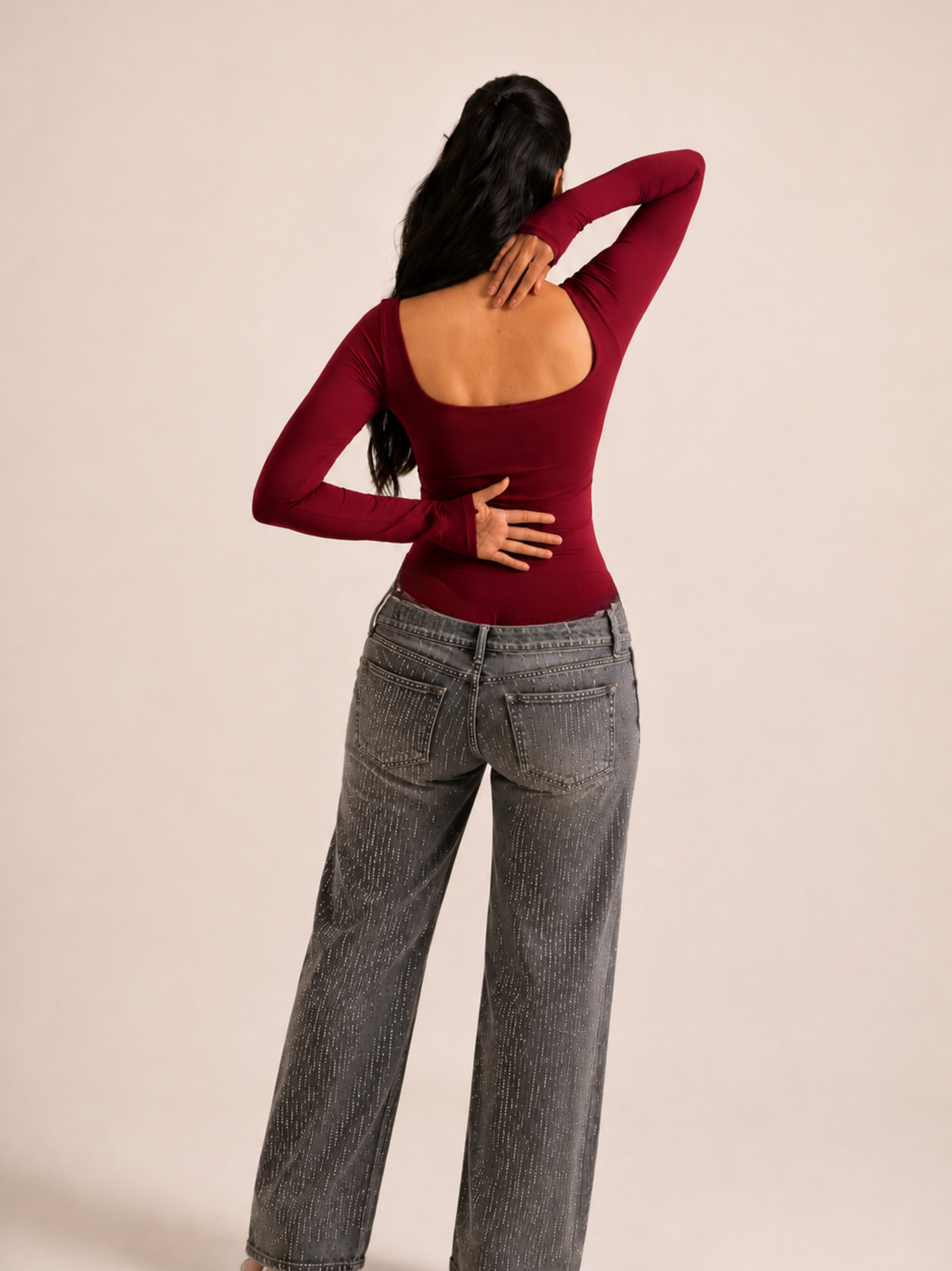 KAYSCULPT™ FULL SLEEVES CHERRY RED BUILT-IN BRA & SHAPEWEAR BODYSUIT