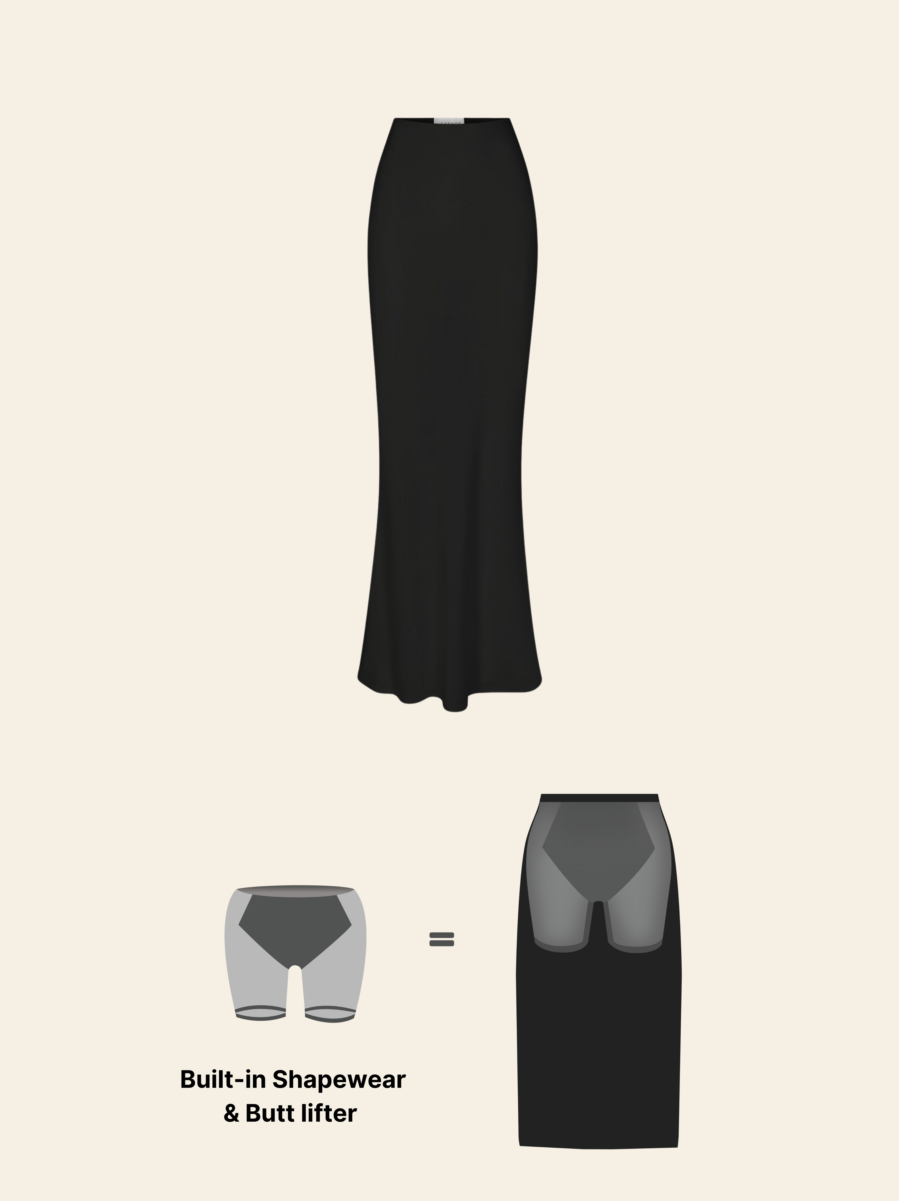 BLACK BUILT-IN SHAPER SHORTS MAXI SKIRT