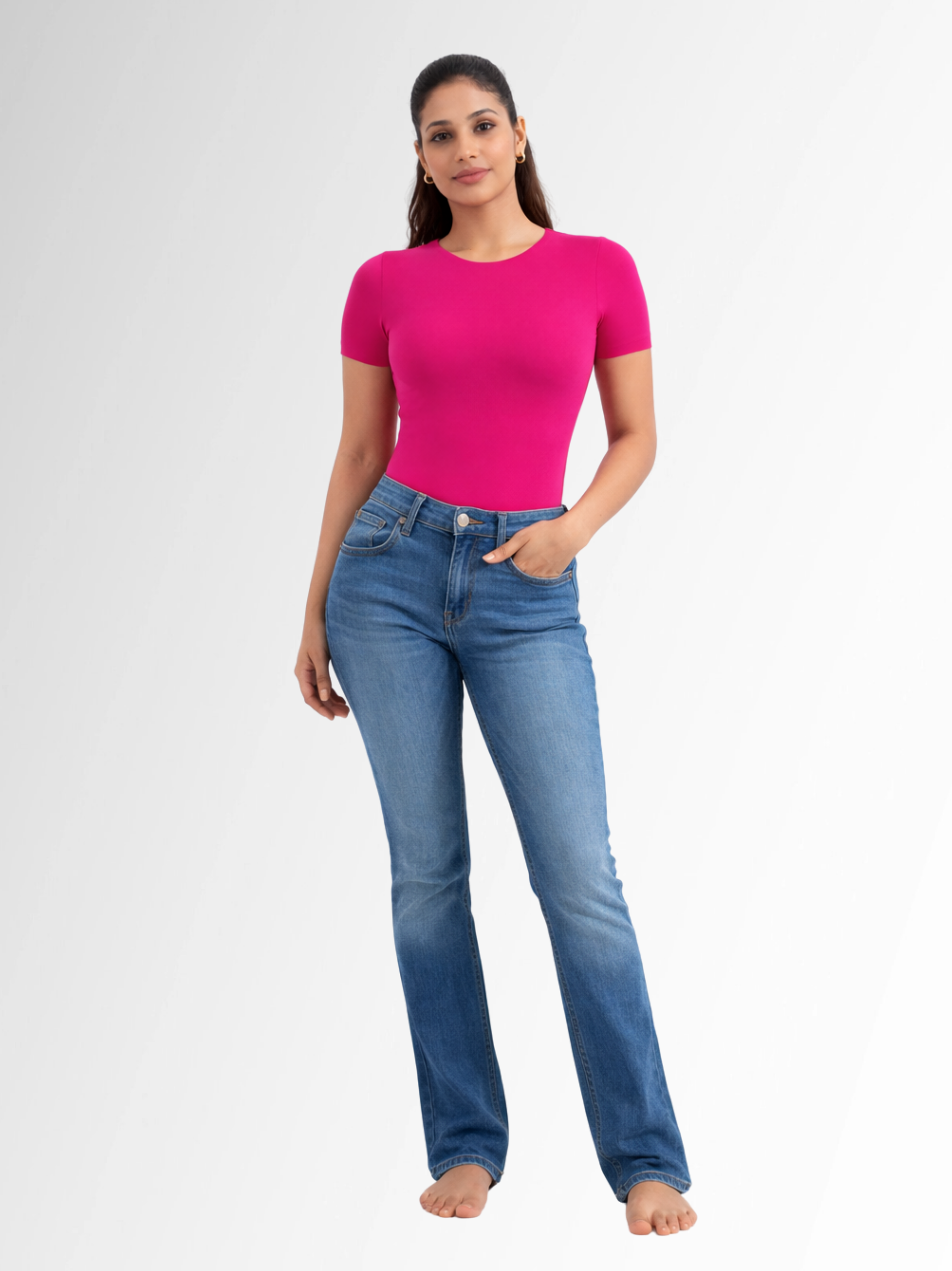 PINK HALF SLEEVES BUILT-IN BRA BODYSUIT