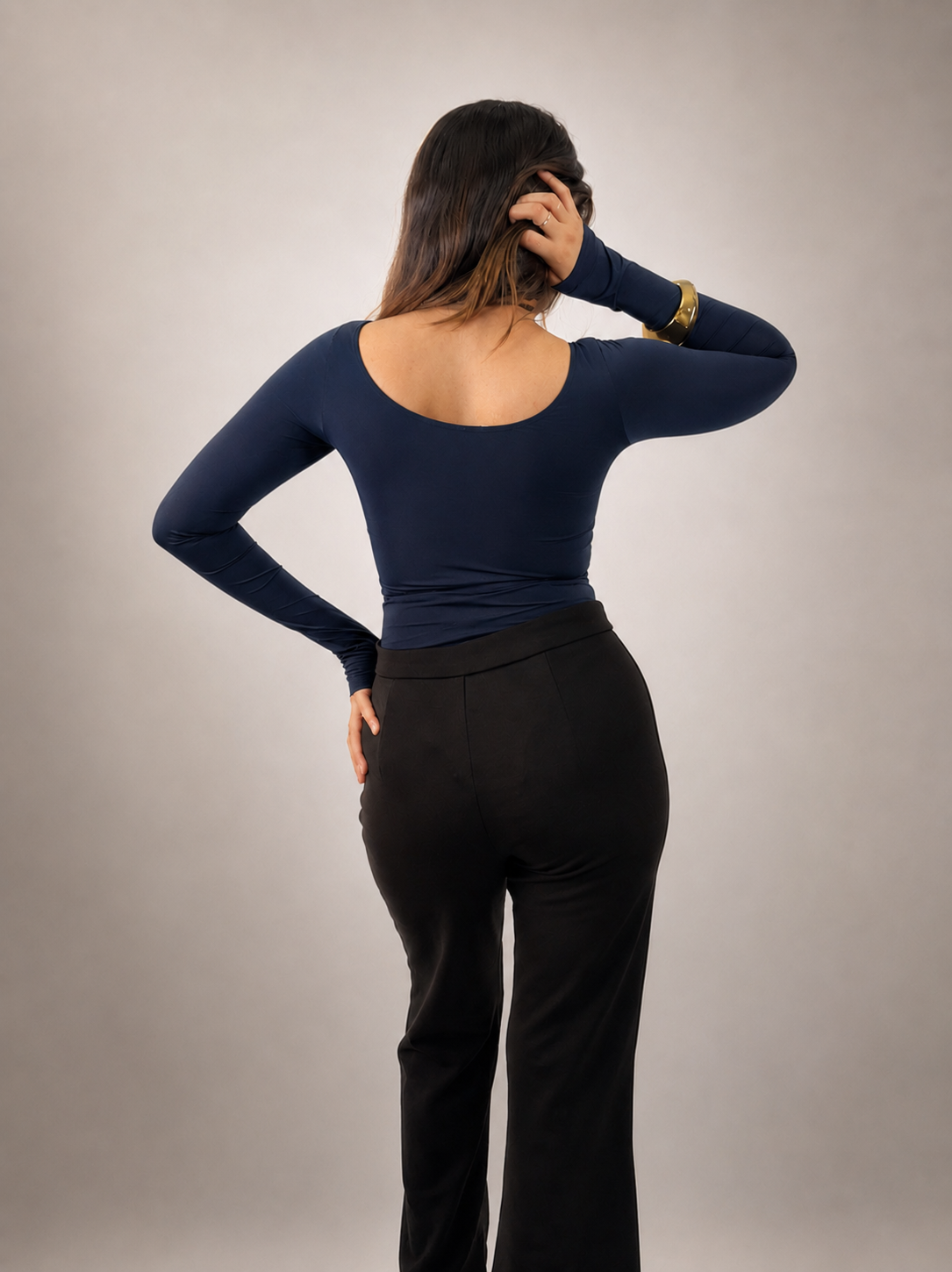 NAVY BLUE FULL SLEEVES BUILT-IN SHAPEWEAR BODYSUIT