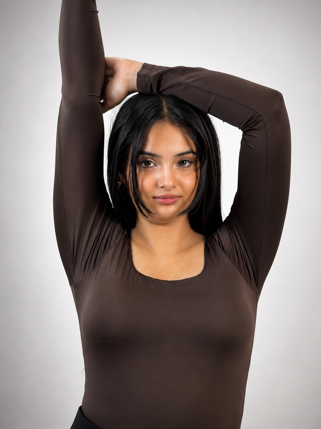 BROWN FULL SLEEVES BUILT-IN SHAPEWEAR BODYSUIT
