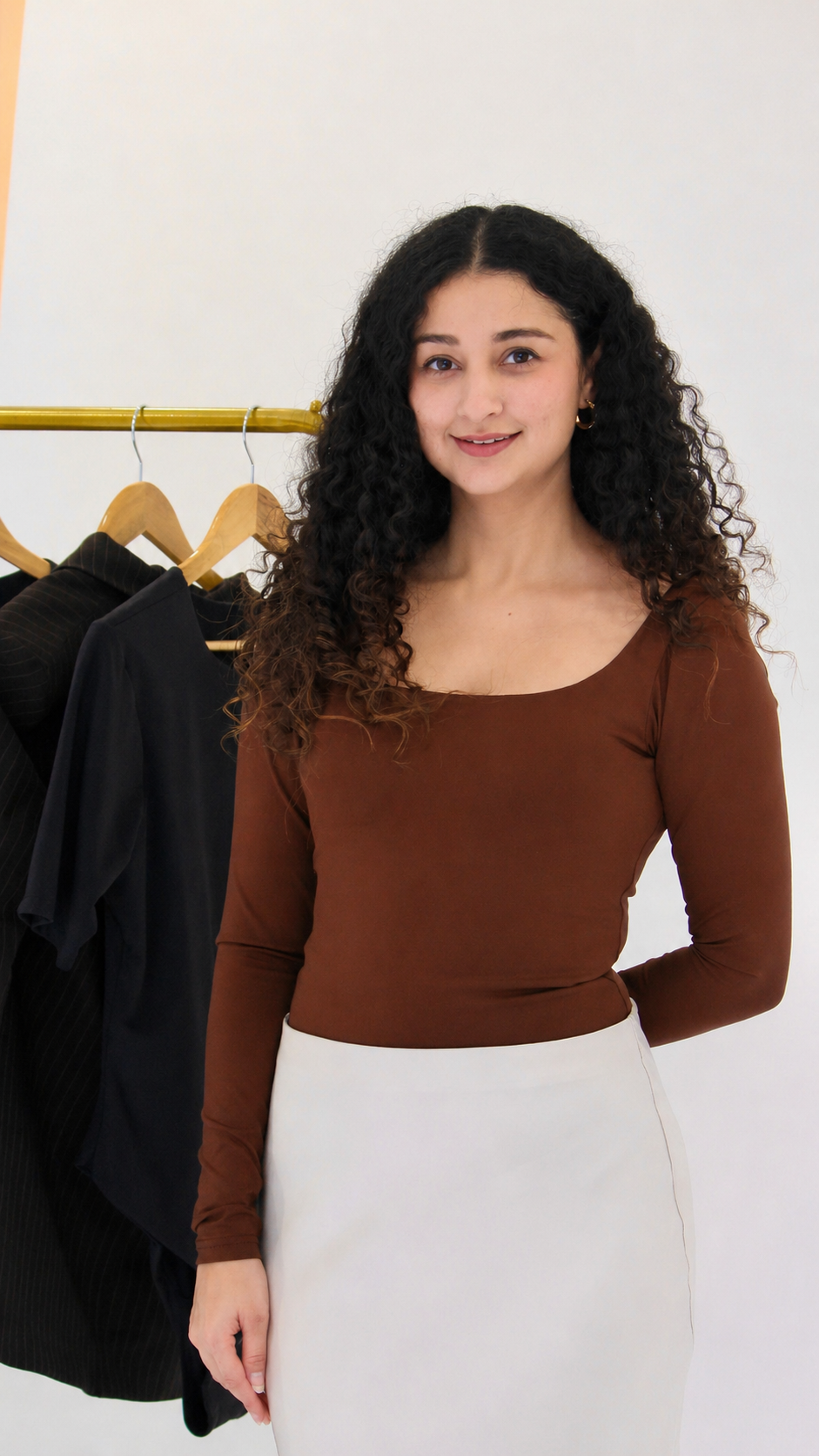 BROWN FULL SLEEVES BUILT-IN BRA BODYSUIT