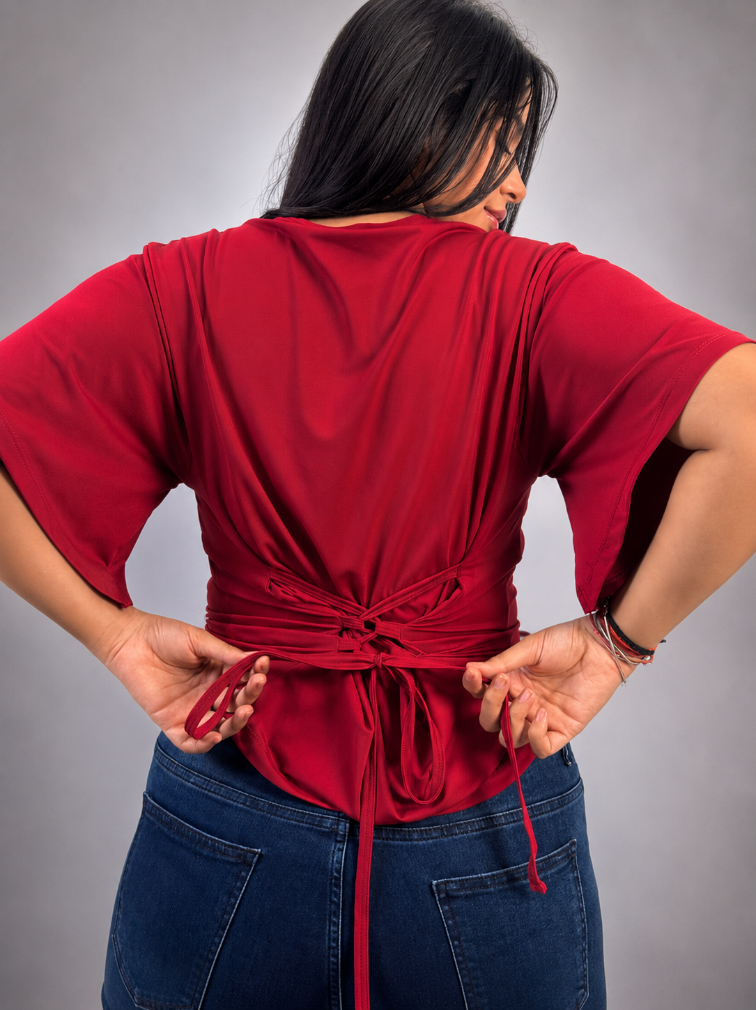 CHERRY RED TIE KNOT BUILT-IN BRA TOP