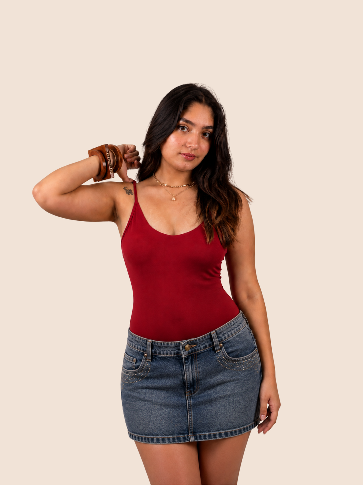 KAYSCULPT™ STRAPS CHERRY RED BUILT-IN BRA & SHAPEWEAR BODYSUIT
