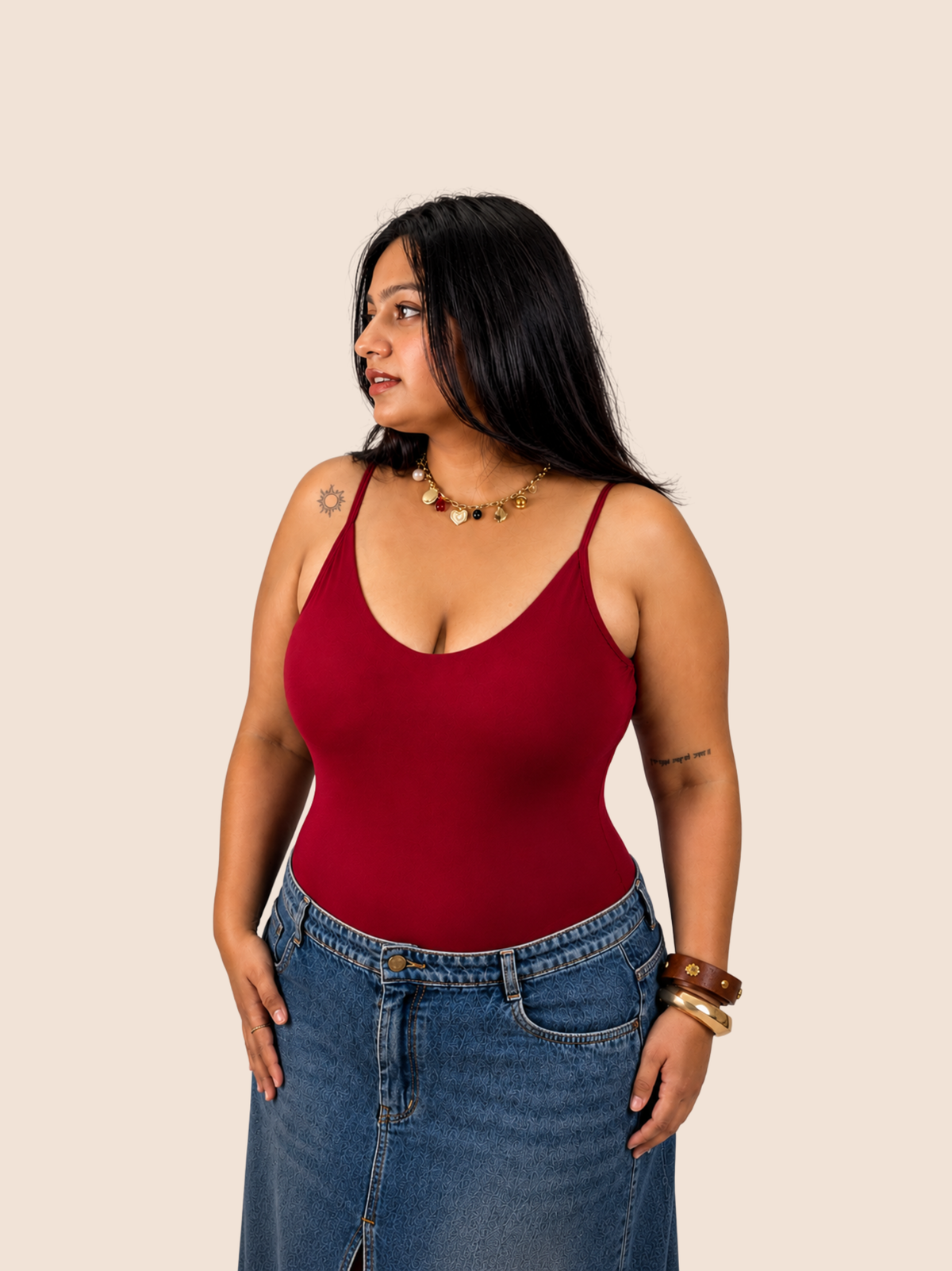KAYSCULPT™ STRAPS CHERRY RED BUILT-IN BRA & SHAPEWEAR BODYSUIT