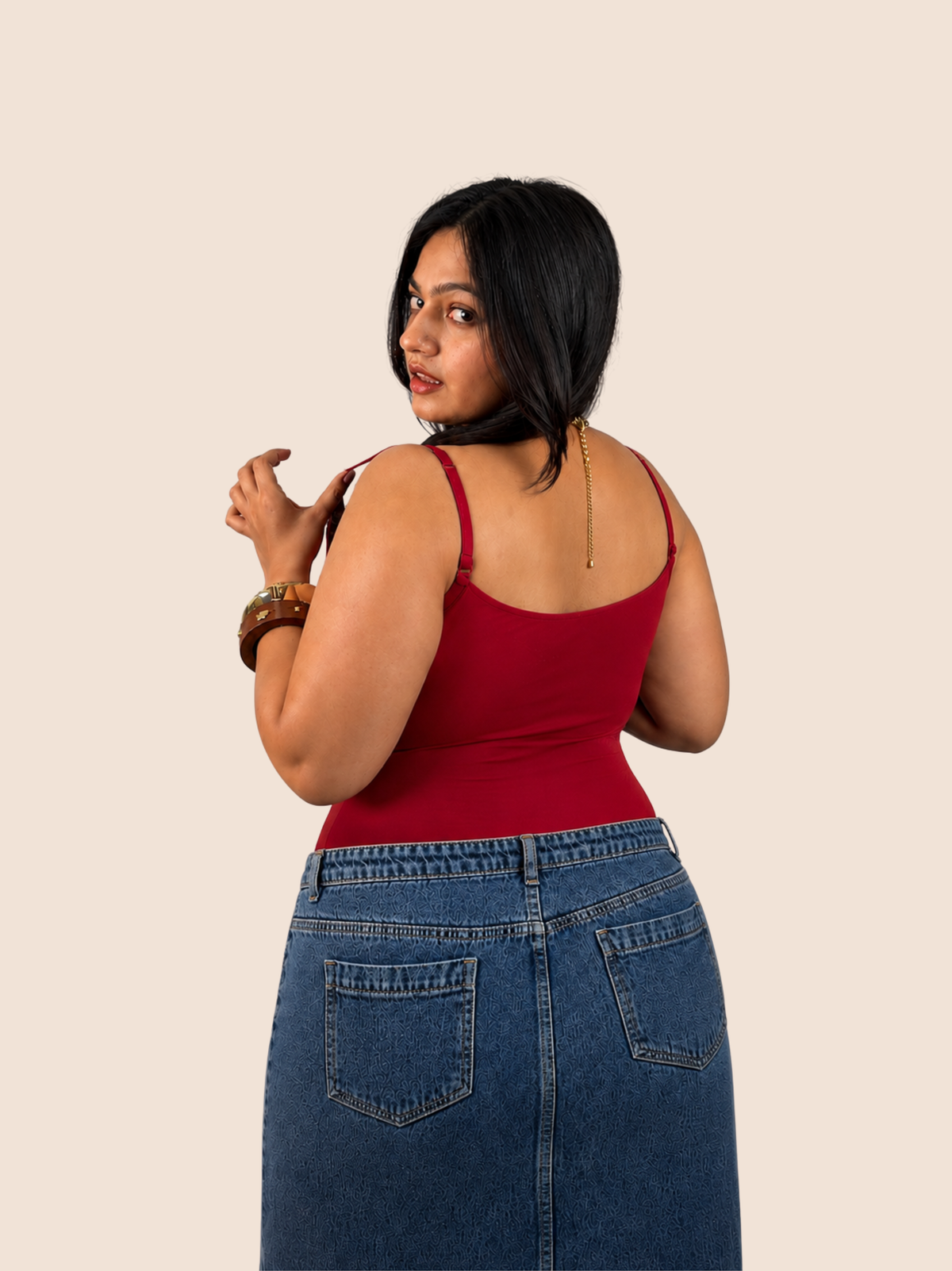 KAYSCULPT™ STRAPS CHERRY RED BUILT-IN BRA & SHAPEWEAR BODYSUIT