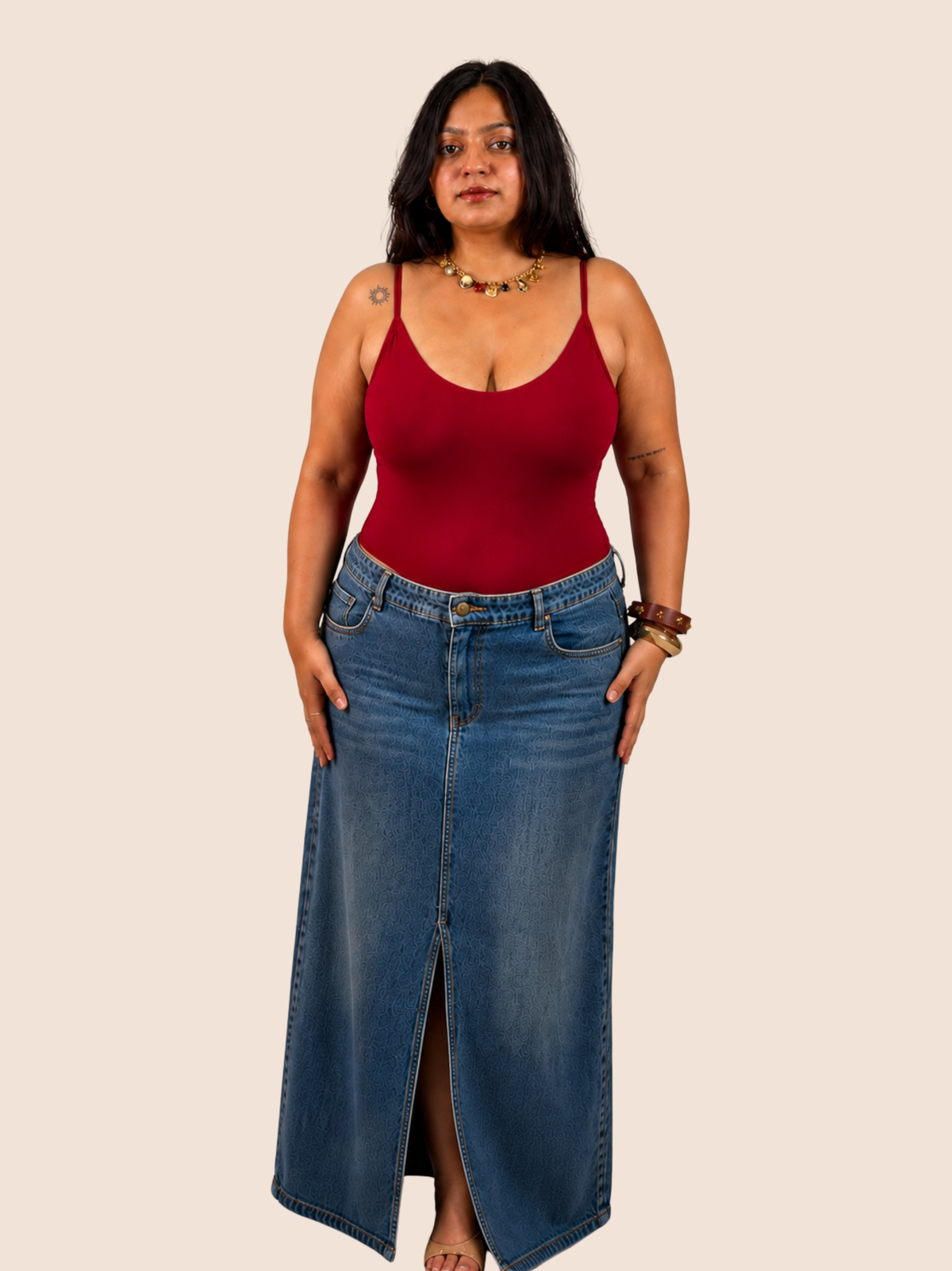 KAYSCULPT™ STRAPS CHERRY RED BUILT-IN BRA & SHAPEWEAR BODYSUIT
