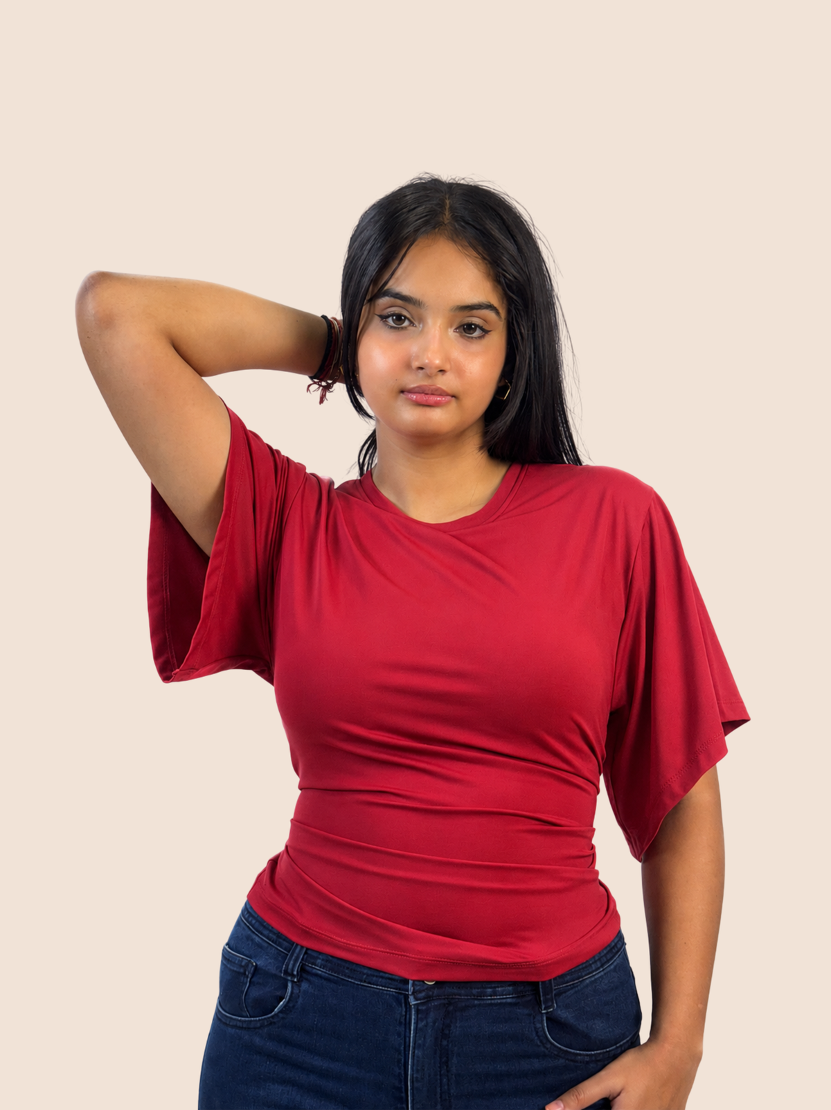 CHERRY RED TIE KNOT BUILT-IN BRA TOP