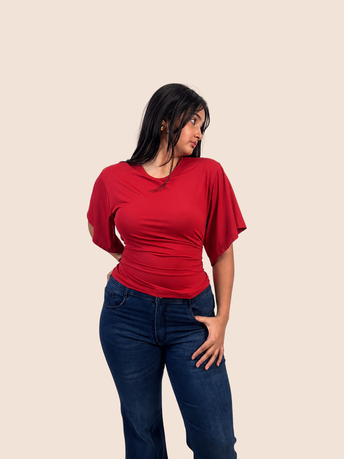 CHERRY RED TIE KNOT BUILT-IN BRA TOP