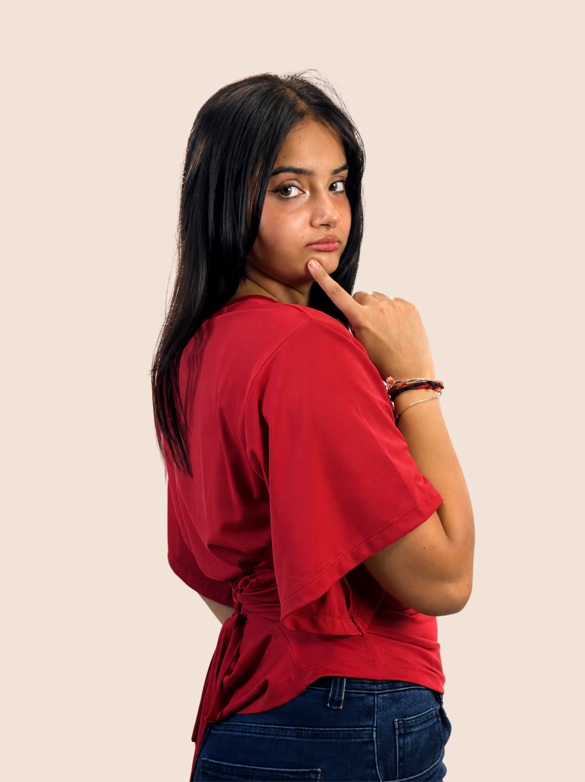 CHERRY RED TIE KNOT BUILT-IN BRA TOP