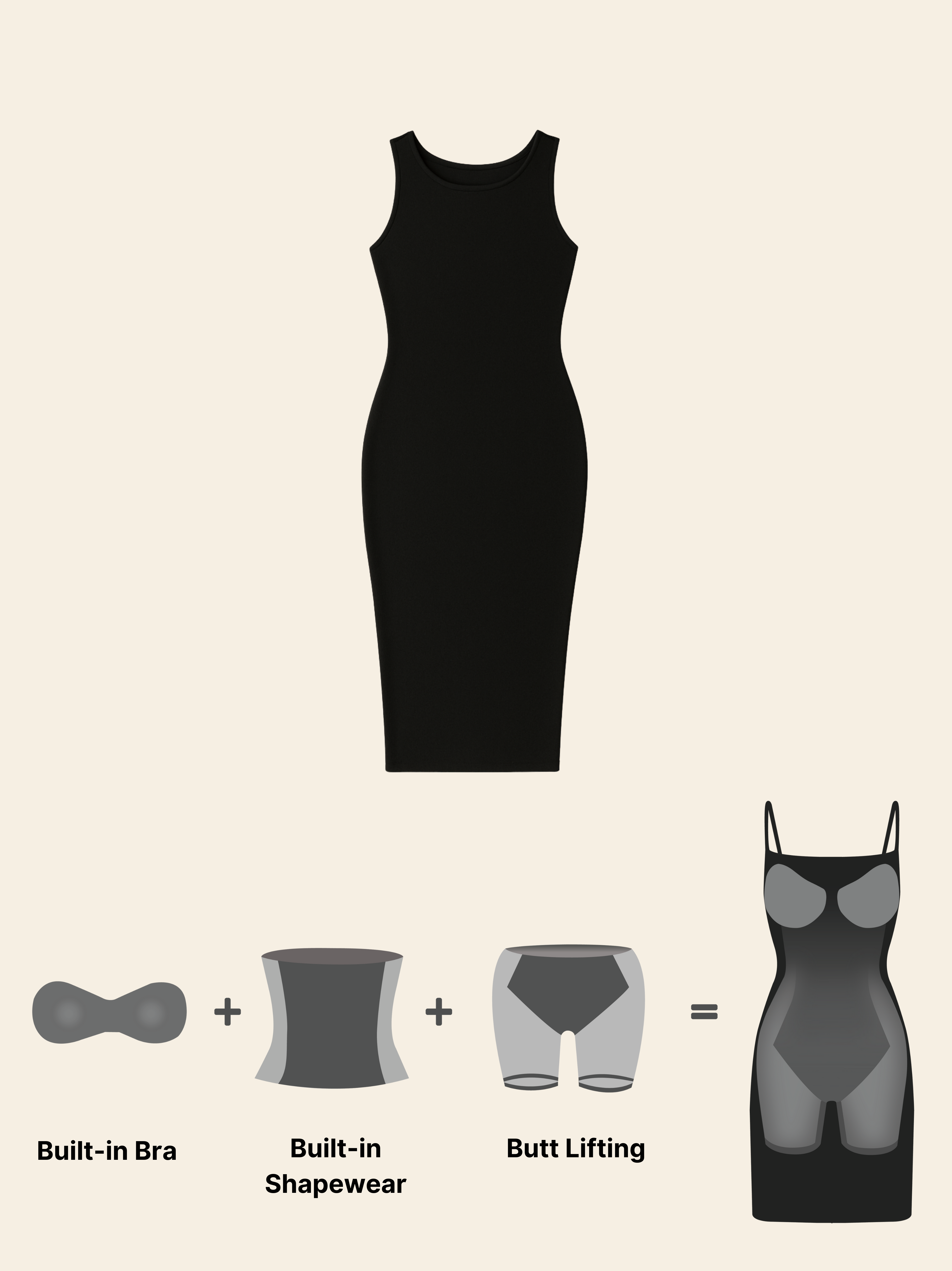 MODERN ESSENTIAL BLACK BUILT-IN SHAPEWEAR DRESS